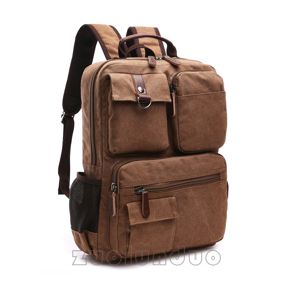 Balo nam thời trang vải canvas cao cấp phong cách mới 15,6 - Nâu đậm