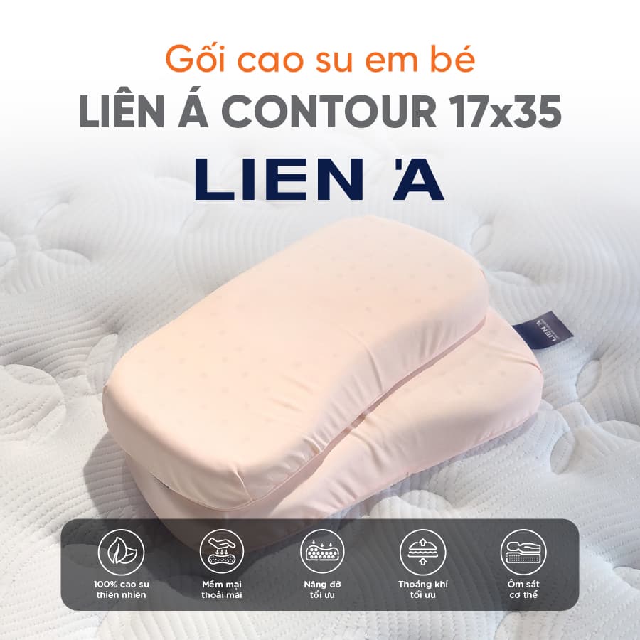 Gối nằm cao su thiên nhiên em bé Liên Á Oval Tặng Kèm áo gối cùng kích thước . - Contour 17x35x02cm