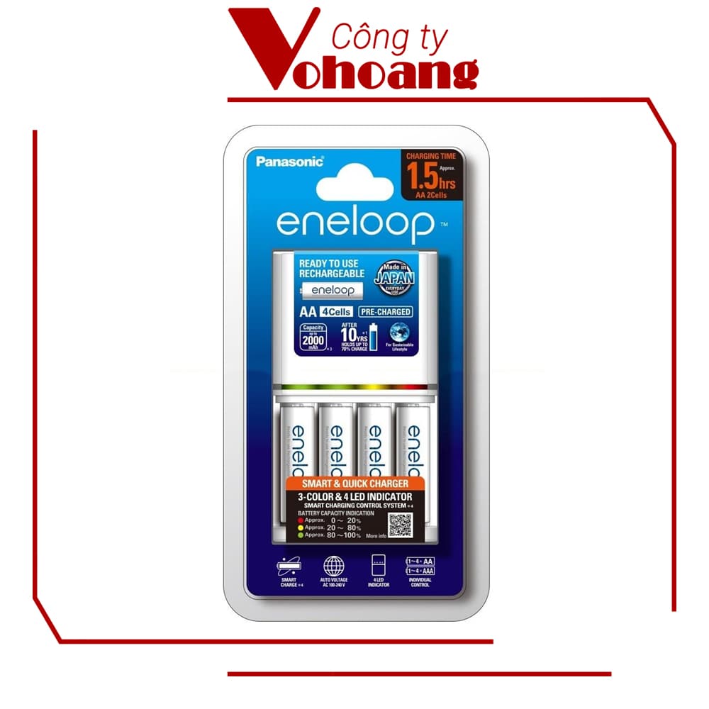 BỘ PIN SẠC NHANH PANASONIC AA AAA KJ55 4 VIÊN AA 2000MAH hàng chính hãng