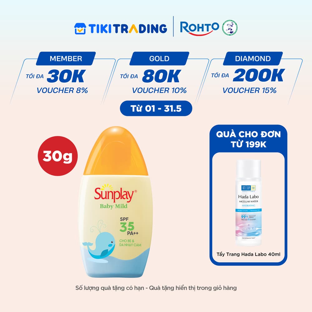Kem chống nắng Sunplay cho bé từ 6 tháng tuổi và da nhạy cảm, dạng sữa Sunplay Baby Mild SPF 35, PA 30g