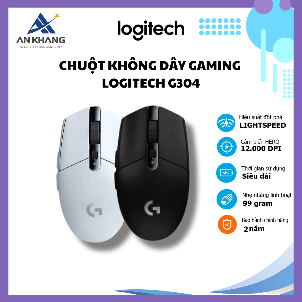 Chuột không dây Gaming Logitech G304 - Cảm biến Hero, 12k DPI, nhẹ, 6 nút lập trình, on-board memory, pin 250h -Hàng Chính Hãng - Màu Trắng