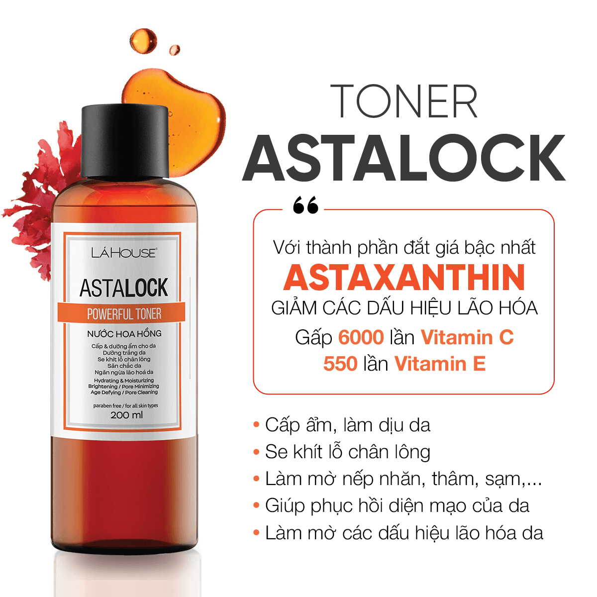 Nước hoa hồng cấp ẩm,cải thiện độ đàn hồi cho da LÁ HOUSE Toner Astalock 100ml200ml - 100ml