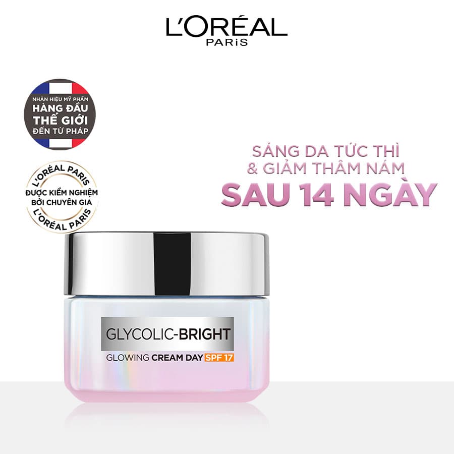Kem Dưỡng Loreal Paris Sáng Mịn Mờ Thâm Nám Ban Ngày SPF17 Glycolic-Bright Glowing Cream Day 50ml