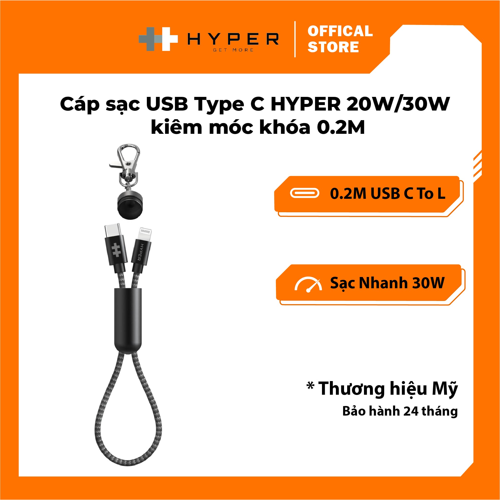 Dây Cáp Sạc USB-C to Lightning Chuẩn MFi Cho iPhoneiPad  HyperDrive - Hàng Chính Hãng - 0.2m