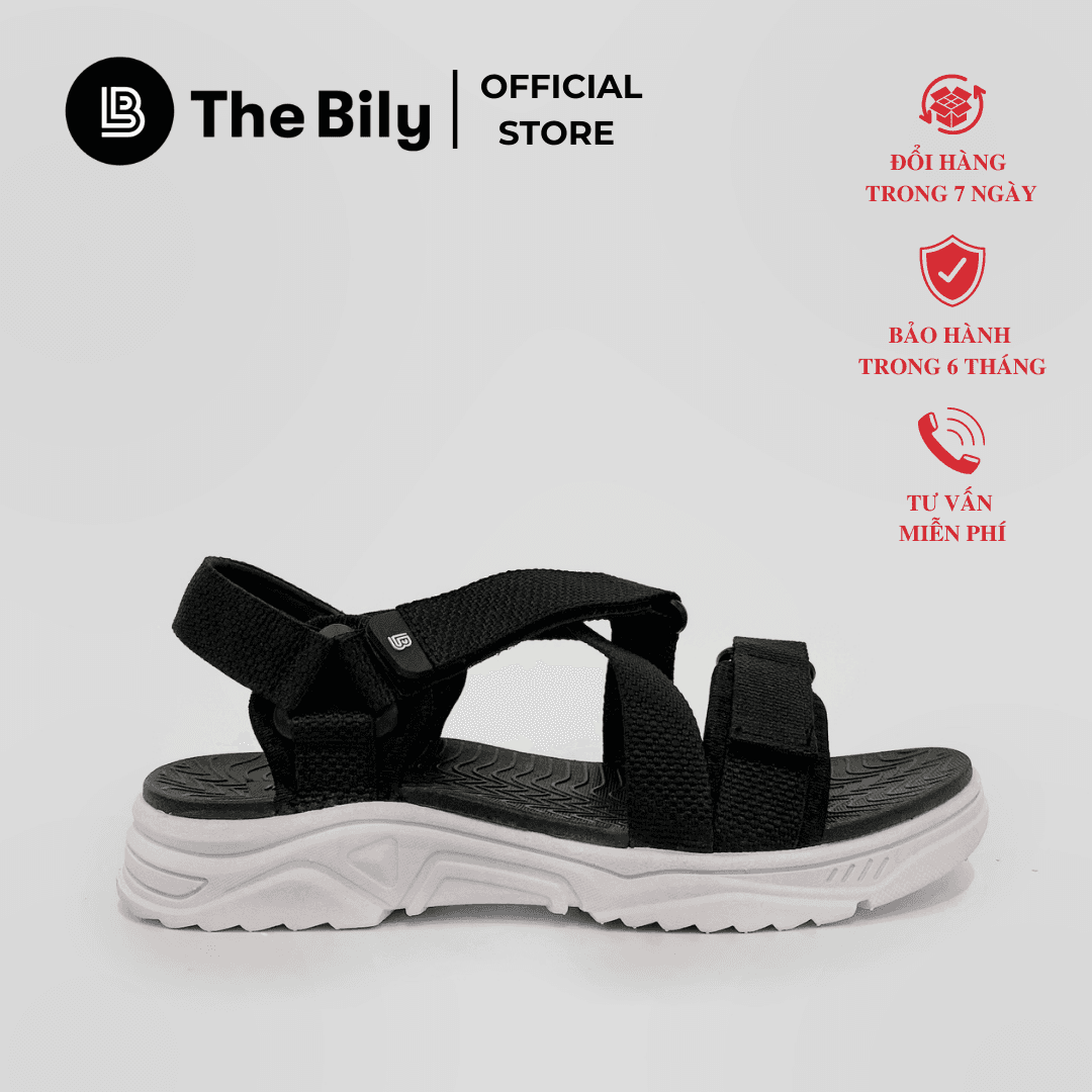 Giày Sandal Nam The Bily Quai Chéo Đôi -  Đế Trắng Lót Đen Màu Đen BLDTMD02 - 41