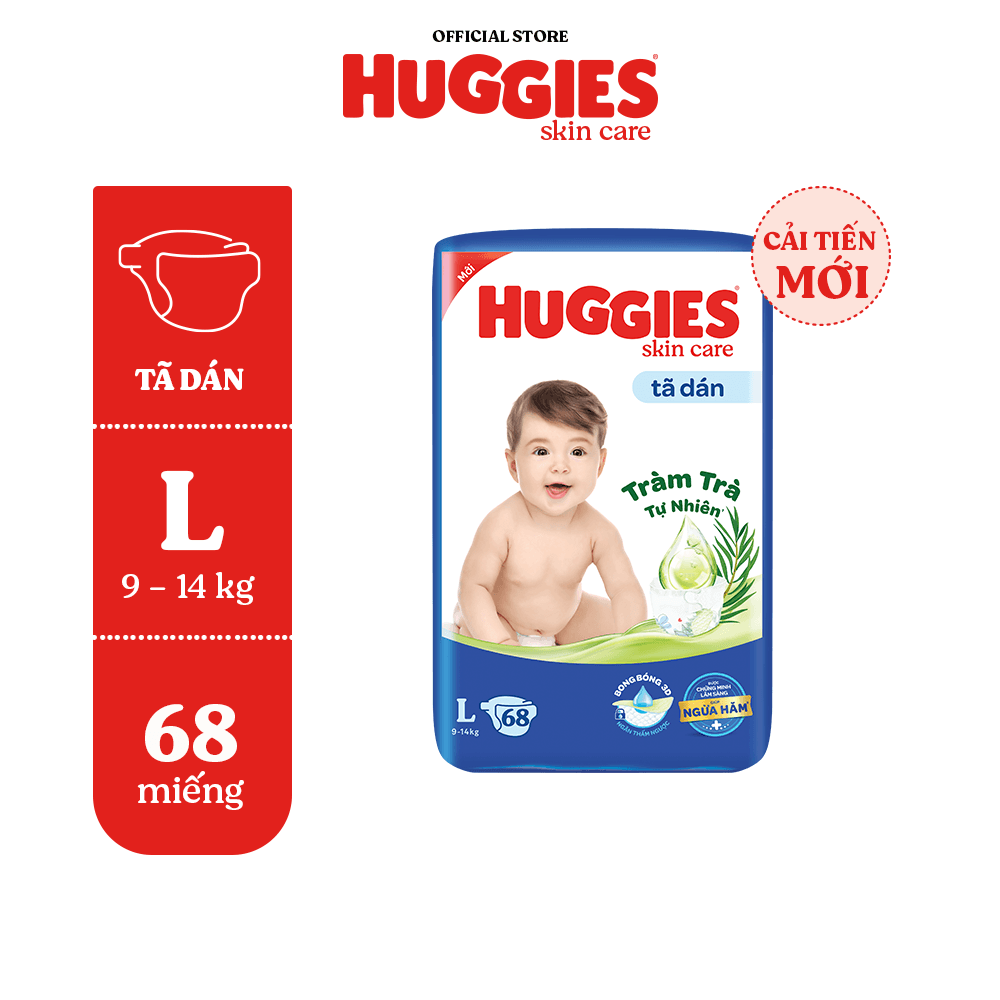 Tãbỉm dán Huggies Skincare Super Jumbo M76L68XL60XXL54 - L 68 miếng