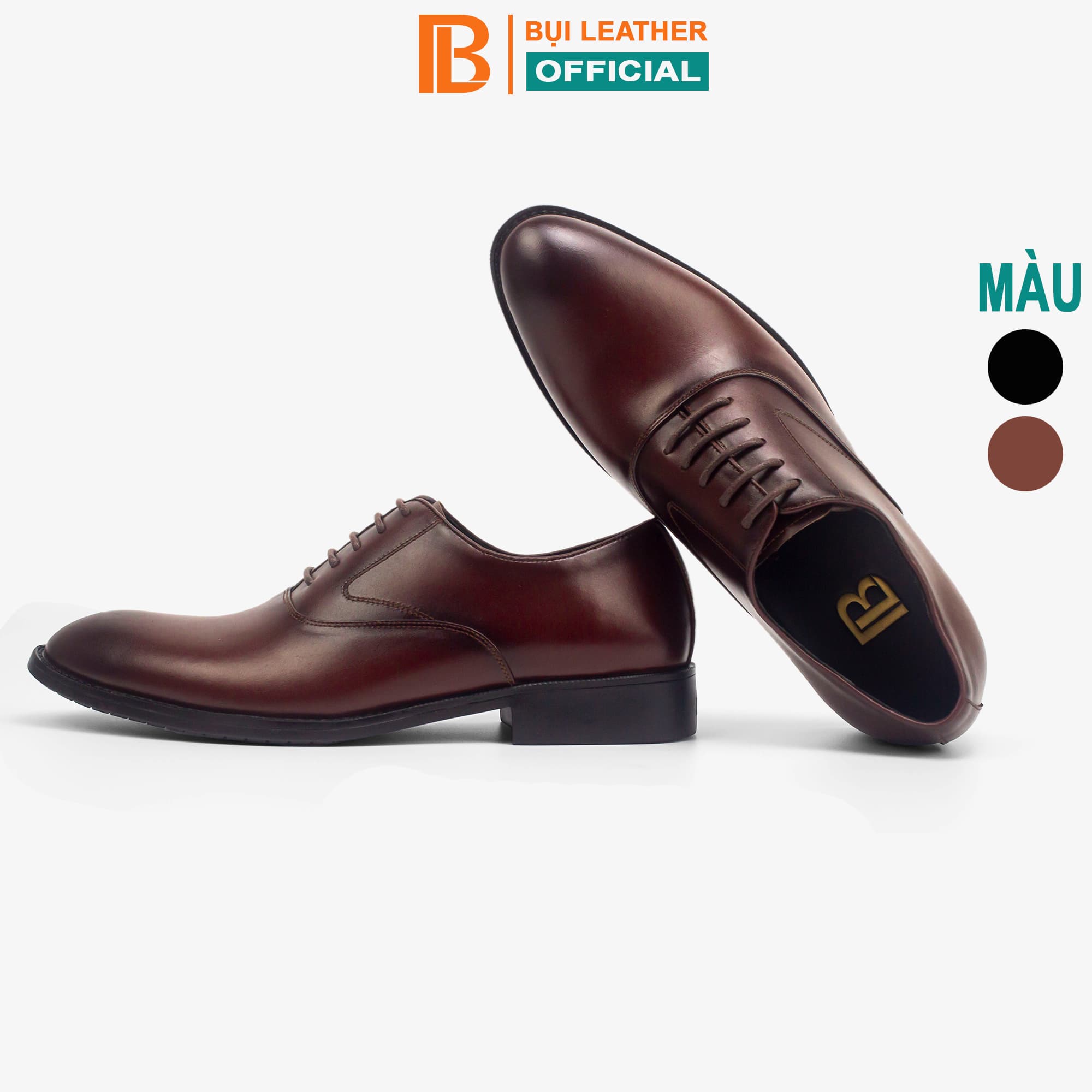 Giày da nam, giày oxford công sở Bụi Leather G104 - Da bò Nappa cao cấp - Bảo hành 12 tháng  - Màu nâu - 43