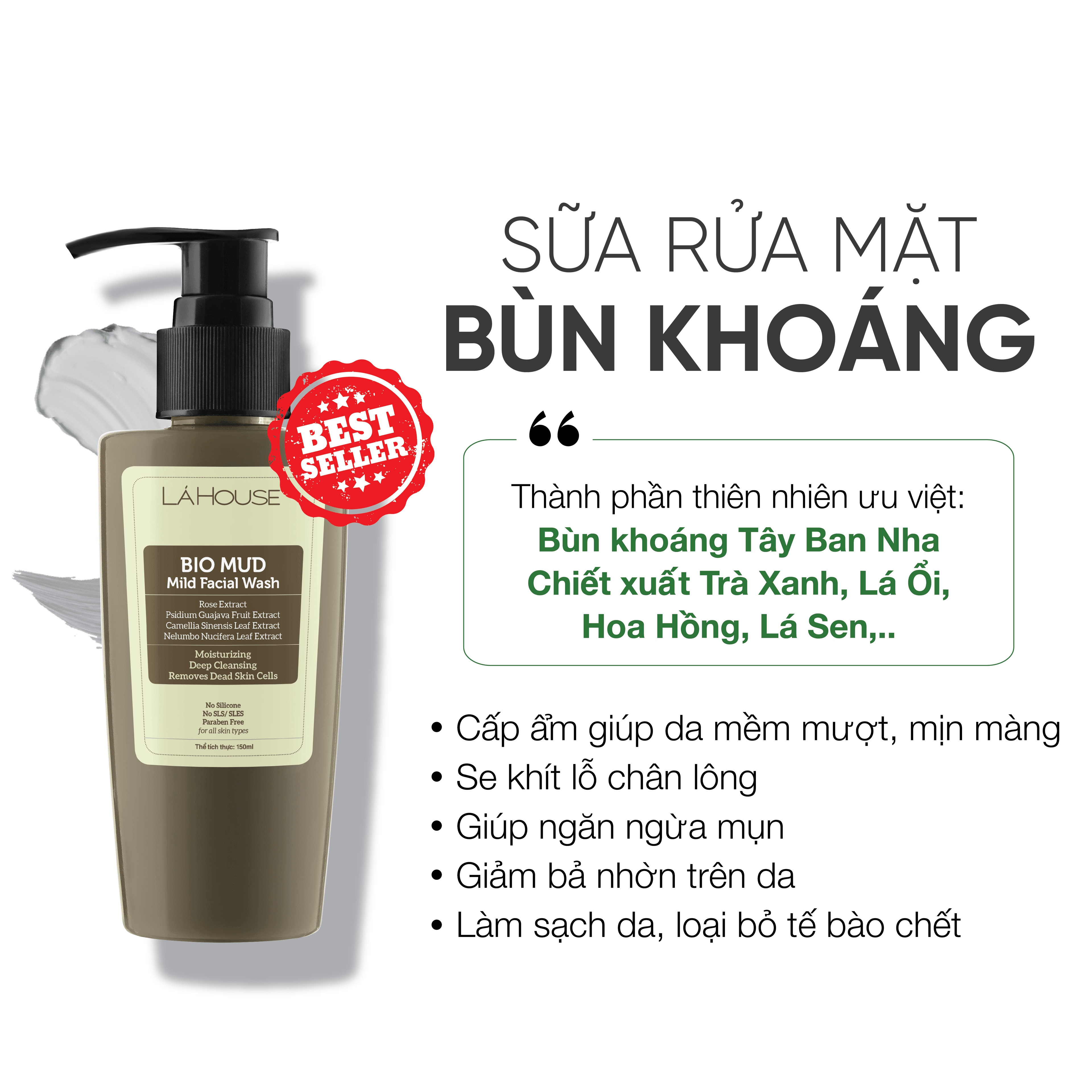 Sữa rửa mặt bùn khoáng loại bỏ tế bào da chết Lá House Bio Mud Mild Facial Wash 50ml150ml - 50ml