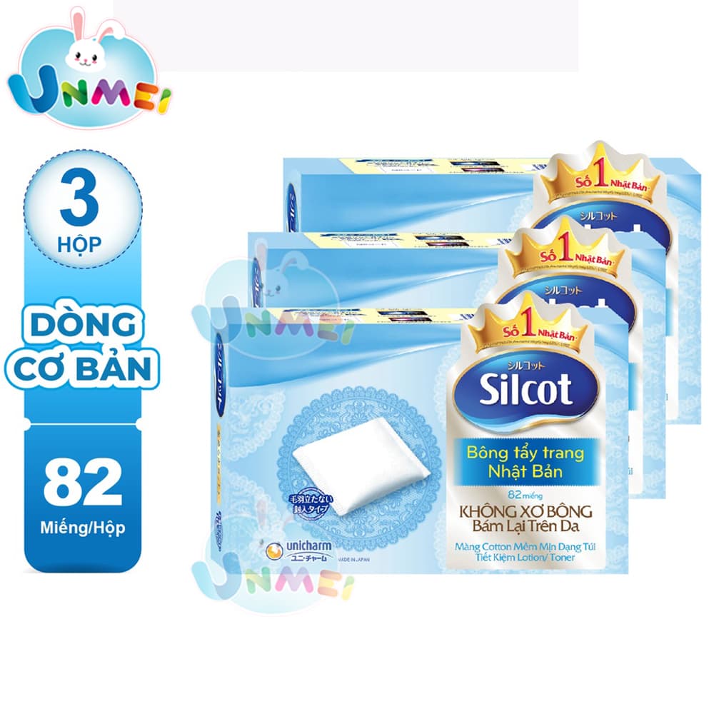 Bộ 3 Hộp Silcot Bông Trang Điểm bông tẩy trang Nhật Bản 82 MiếngHộp