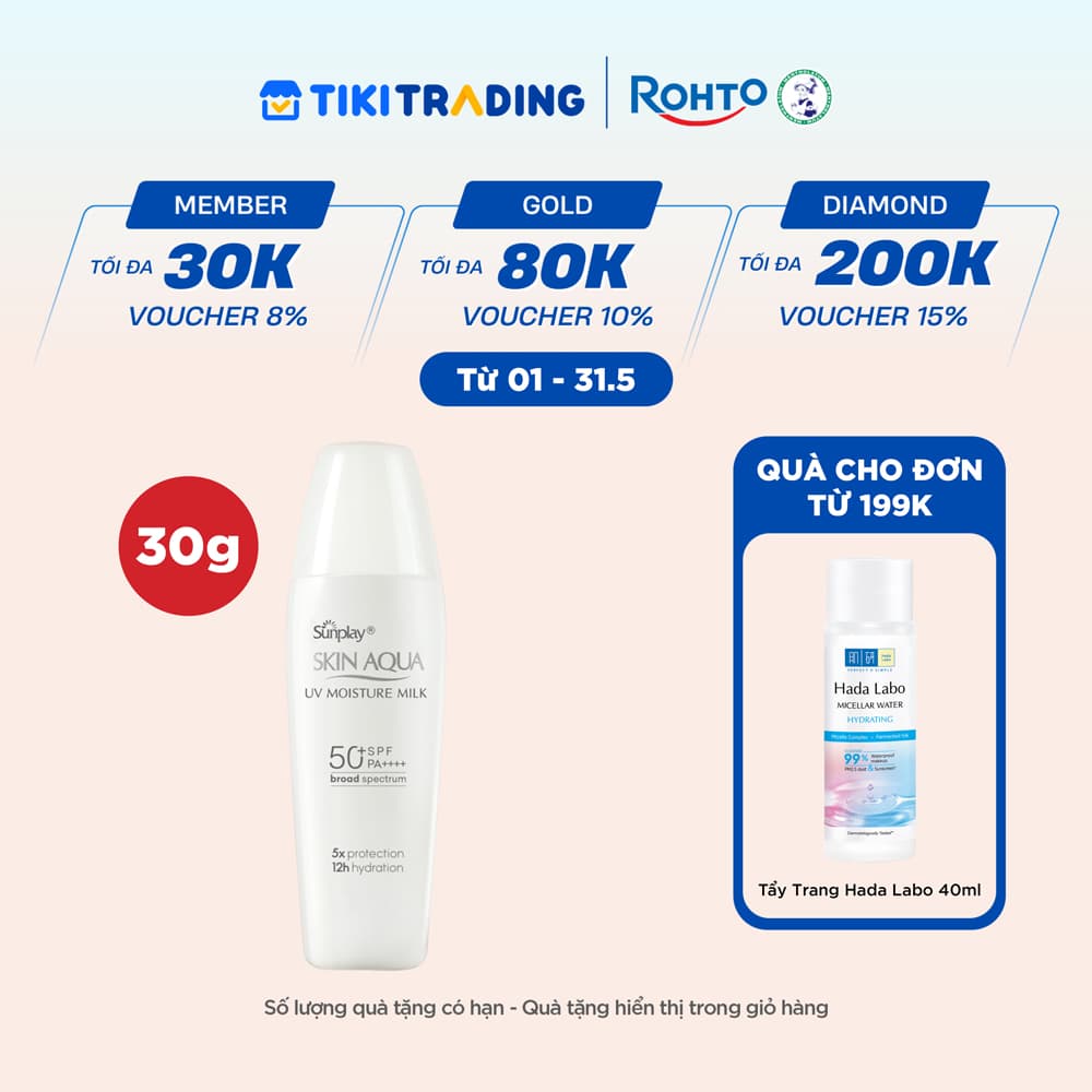Kem chống nắng Skin Aqua dưỡng ẩm, dạng sữa dùng hàng ngày Sunplay Skin UV Moisture SPF 50, PA 30g