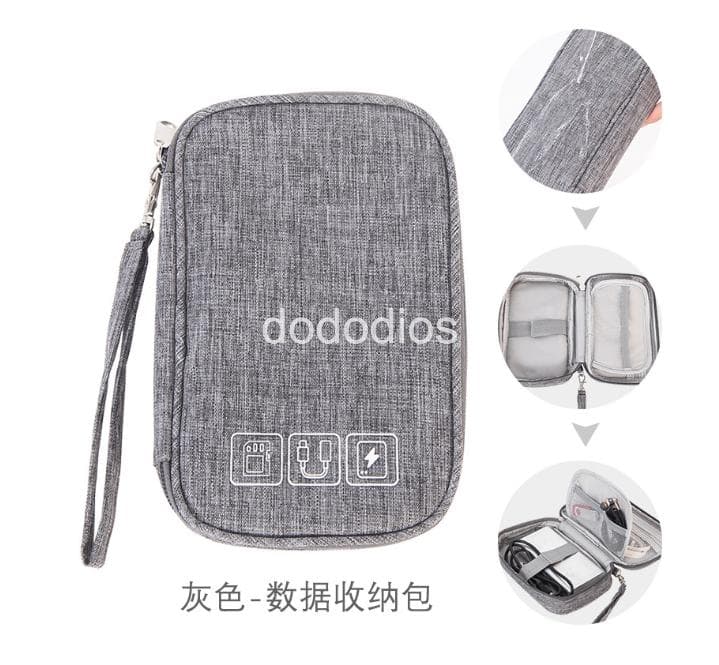 Túi phụ kiện công nghệ đựng pin sạc dự phòng, điện thoại, cáp sạc usb, tai nghe có quai cầm - Hàng chính hãng dododios - TúiCôngNghệ mini Xám