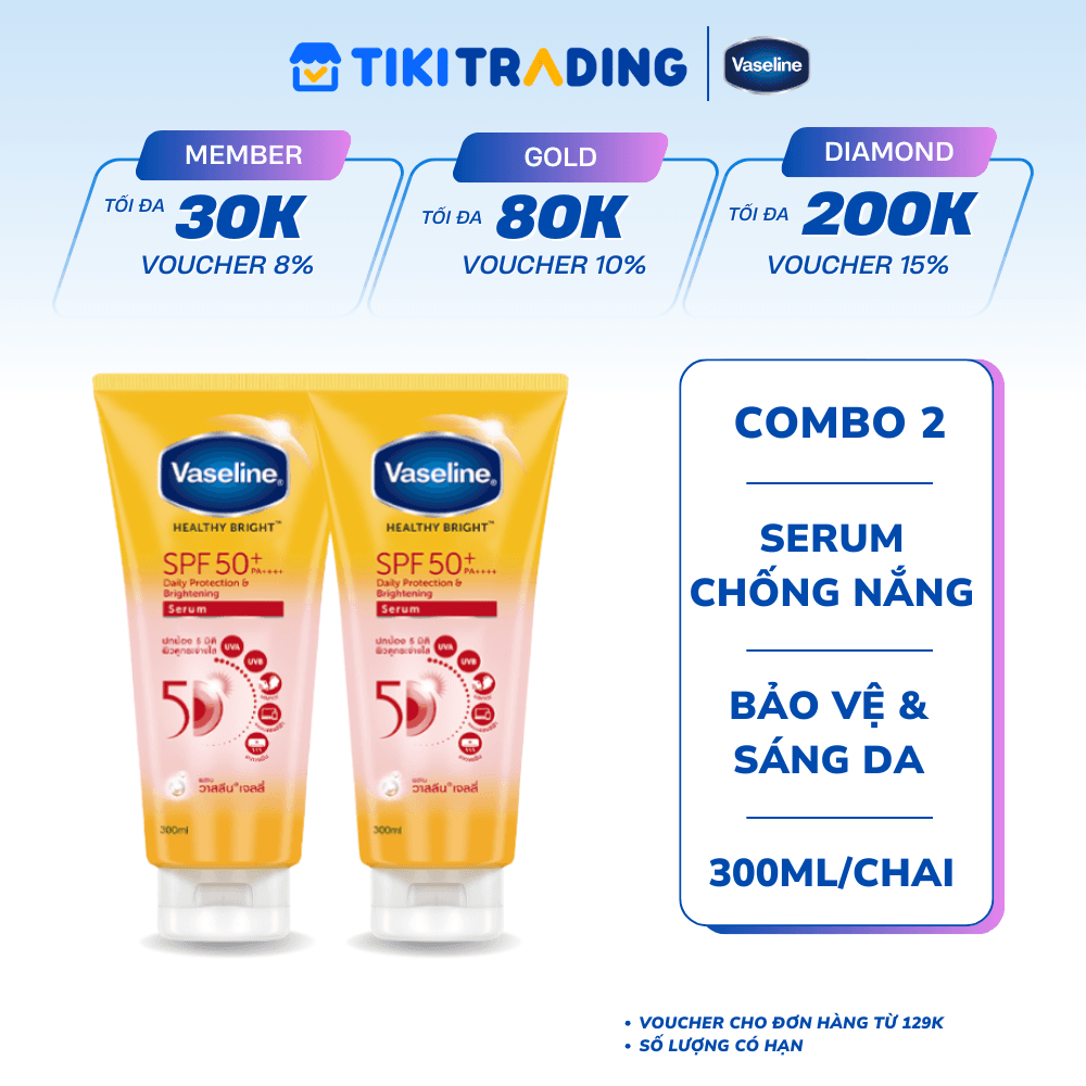 Combo 2 Serum chống nắng cơ thể Vaseline 50x bảo vệ da với SPF 50 PA giúp da sáng hơn gấp 2X 300ml
