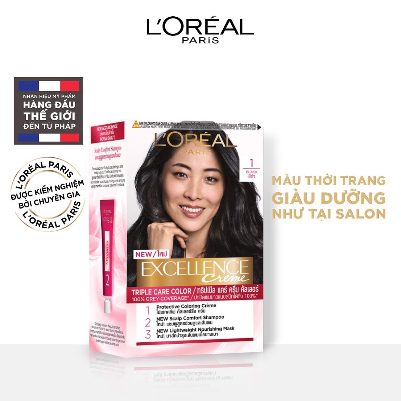 Kem Nhuộm Dưỡng Tóc Phủ Bạc LOreal Paris Excellence Crème - 1 Đen tự nhiên