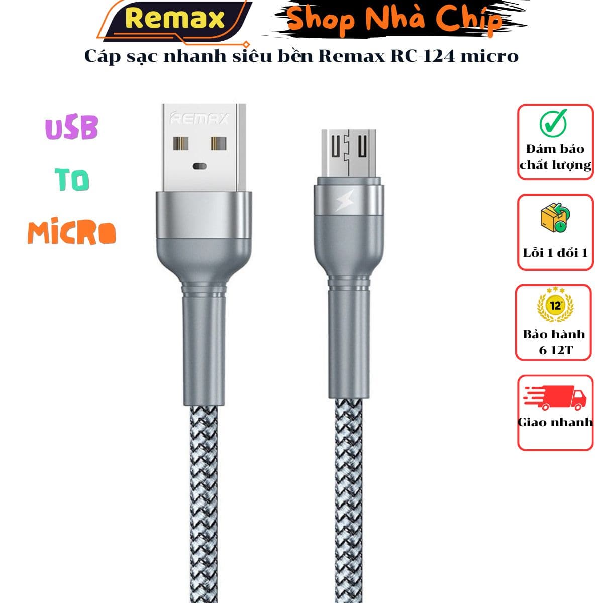 Cáp sạc nhanh siêu bền Remax RC-124 - Hàng chính hãng - Micro