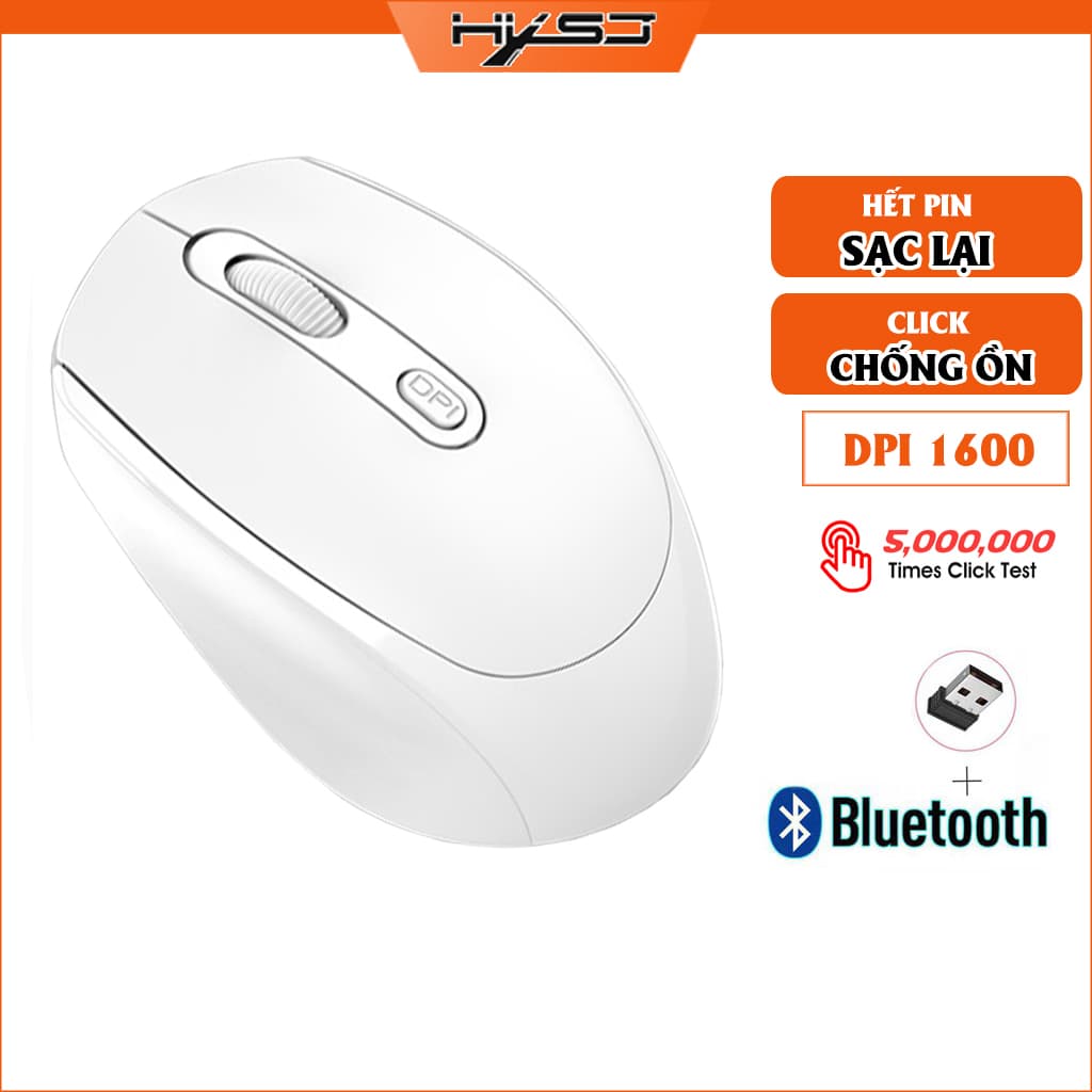 Chuột không dây Bluetooth, chuột máy tính HXSJ M107B chống ồn, DPI 1600, chế độ kép wireless usb 2.4Ghz, bluetooth chuyên dùng cho laptop, máy tính, tivi - Hàng chính hãng - Trắng