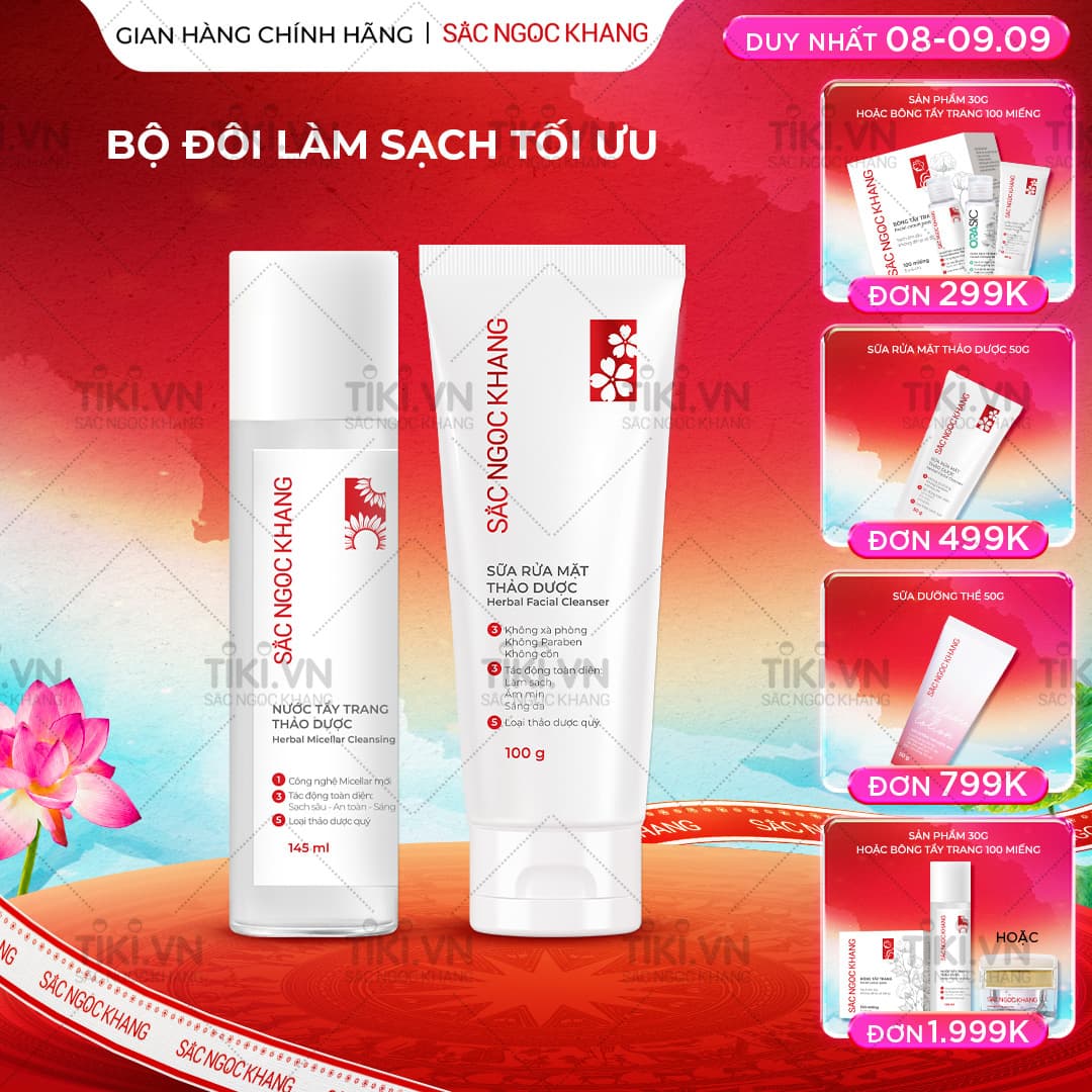 Bộ đôi làm sạch sâu cho da Sắc Ngọc Khang Nước tẩy trang 145ml  Sữa rửa mặt 100g