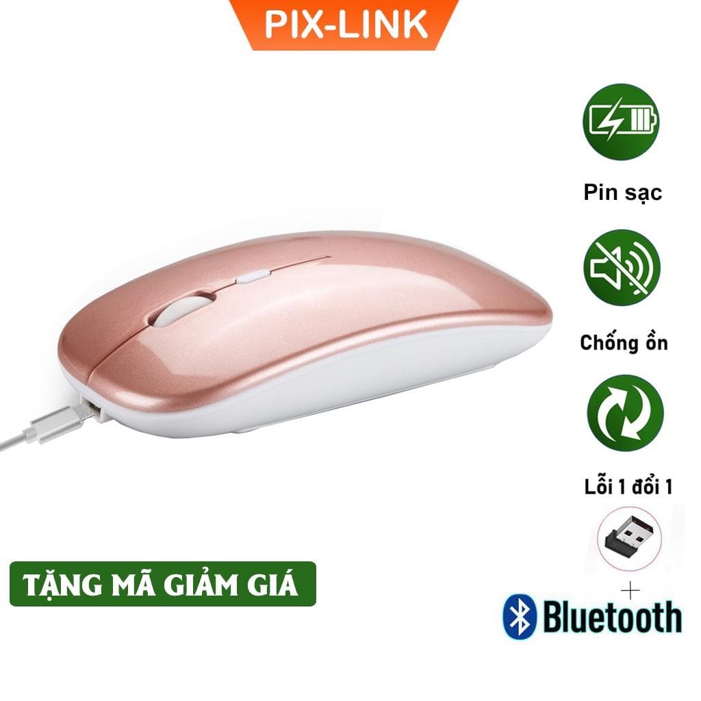 Chuột Bluetooth Không Dây PIX-LINK  P90A Wireless USB Tự Sạc Pin Siêu Mỏng, Chống Ồn - Hàng Chính Hãng - M90-Hồng