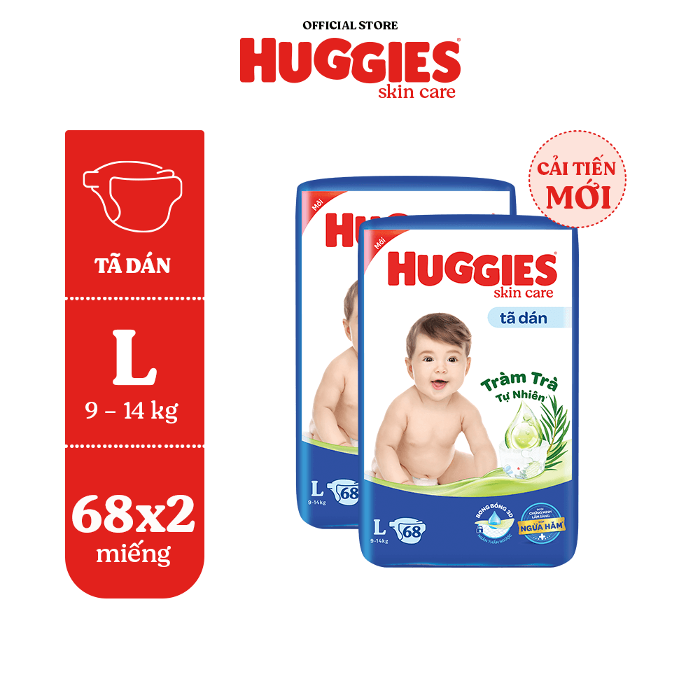 Combo 2 Tãbỉm dánHuggies Skincare Super Jumbo M763L68XL60XXL54 - L 68 miếng