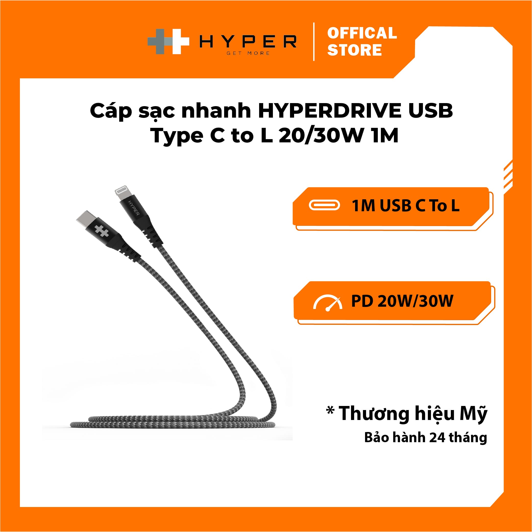Dây Cáp Sạc USB-C to Lightning Chuẩn MFi Cho iPhoneiPad HyperDrive - Hàng Chính Hãng - 2m