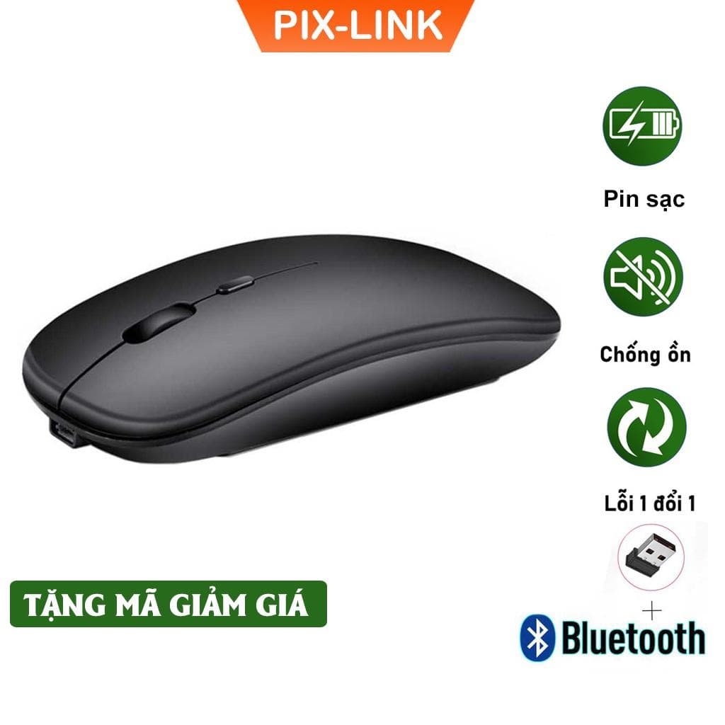 Chuột Bluetooth Không Dây PIX-LINK  P90A Wireless USB Tự Sạc Pin Siêu Mỏng, Chống Ồn - Hàng Chính Hãng - M90-Đen