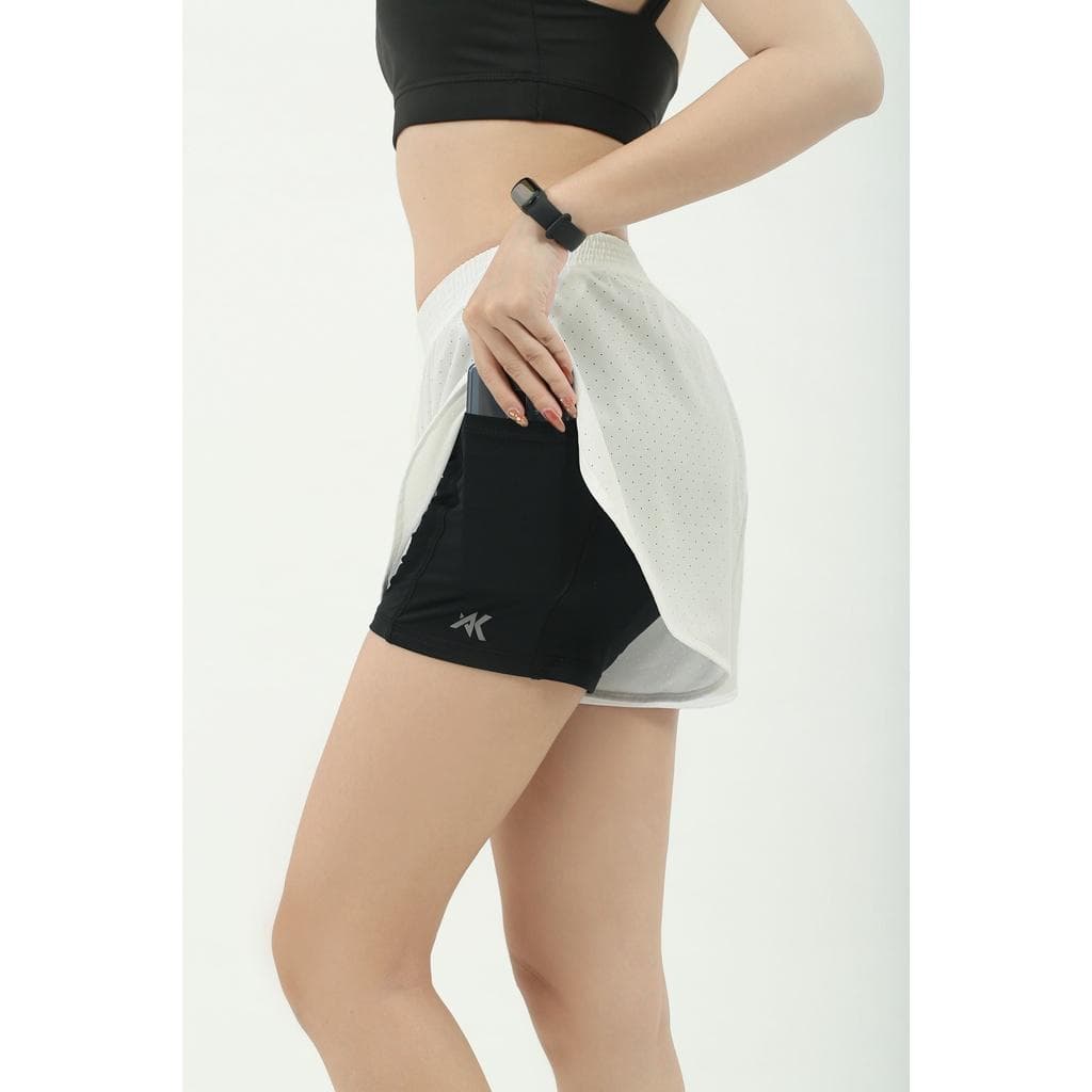 Quần thể thao Nữ Akydo Needle-Hole  Lỗ Kim  2Lớp , Tập Gym, Chạy Bộ,.... - Trắng Đen - L