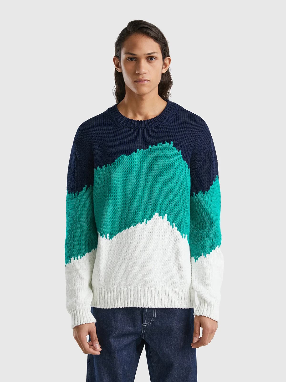 United Colors of Benetton - Áo Len Nam Tay Dài Color Block Sweater - GREEN