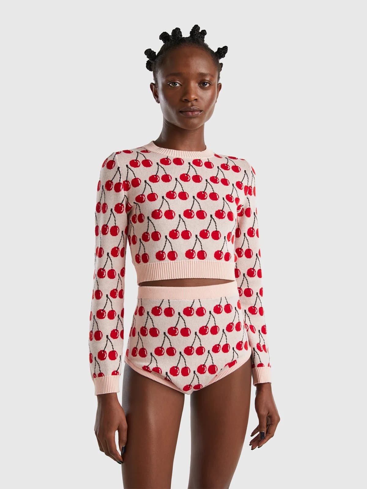 United Colors of Benetton - Áo Len Nữ Tay Dài Cropped Sweater With Fruit Pattern - PINK