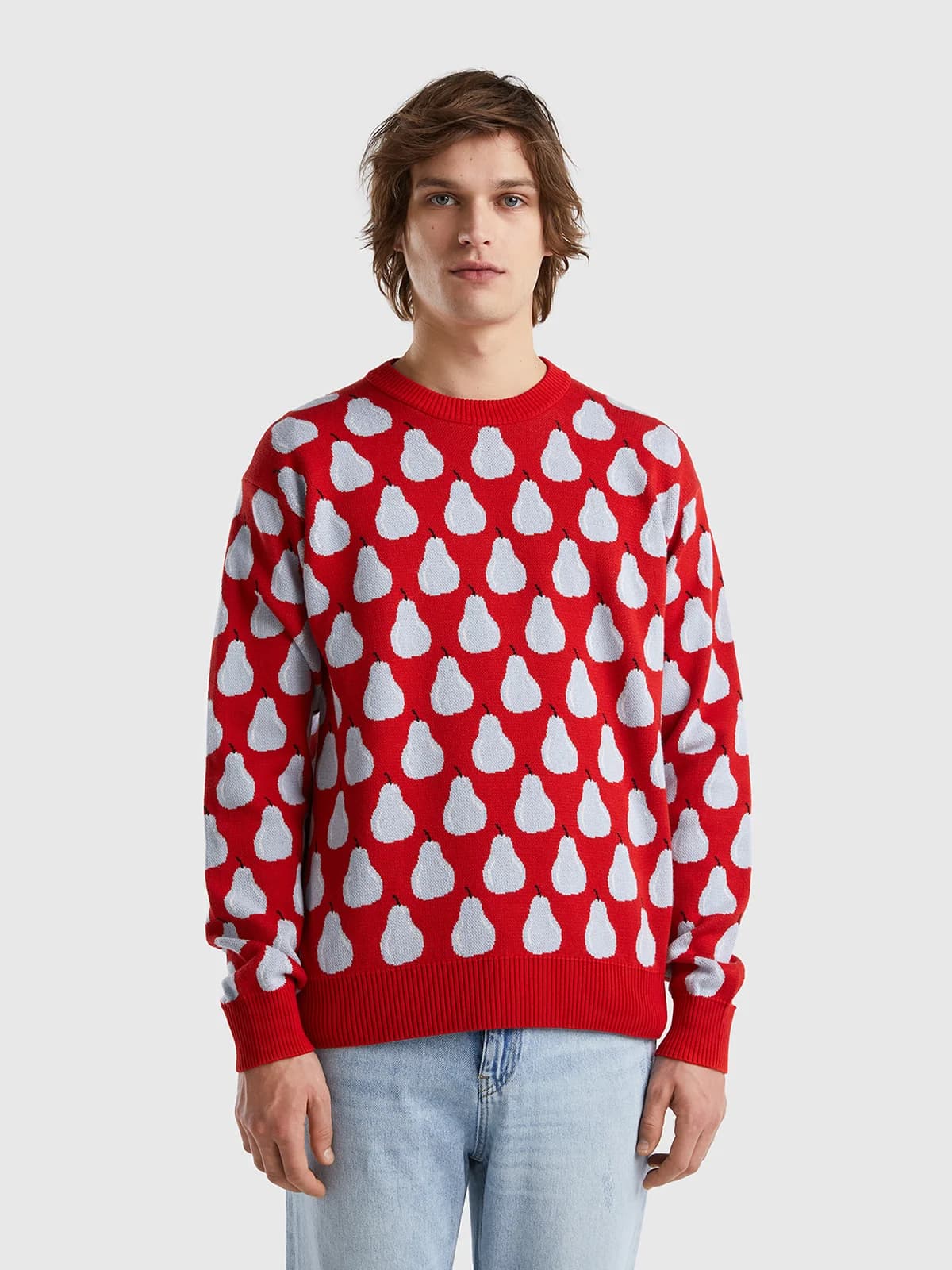 United Colors of Benetton - Áo Len Nam Tay Dài Sweater With Fruit Pattern - RED