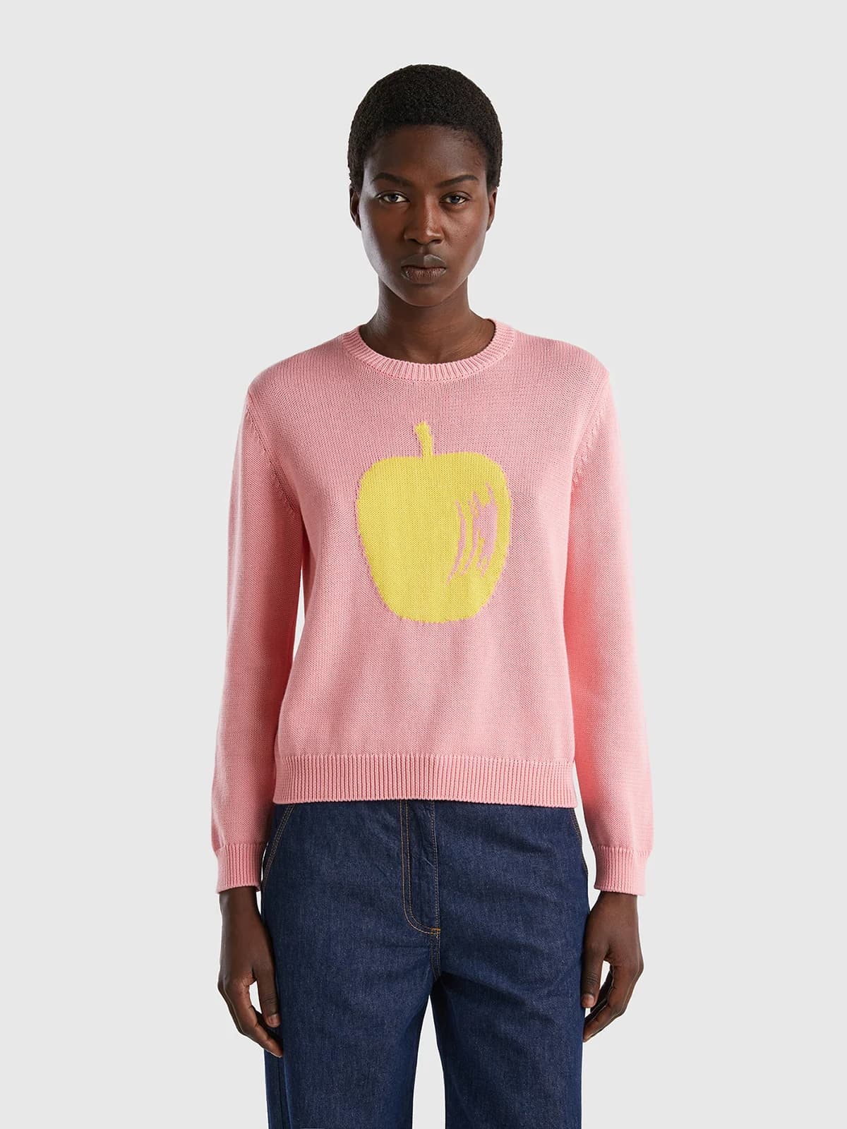 United Colors of Benetton - Áo Len Nữ Tay Dài Sweater With Fruit Inlay - PINK