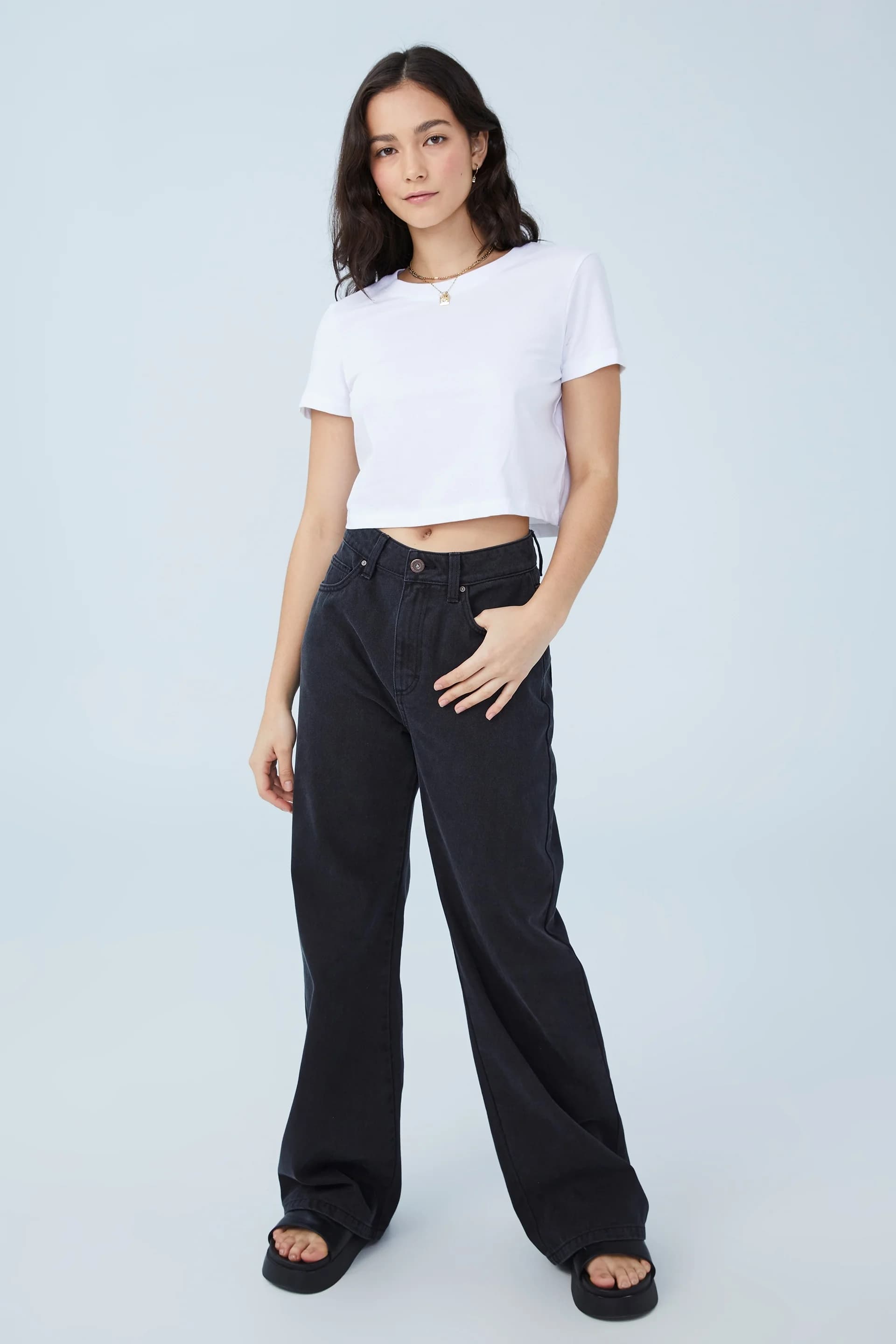 Cotton On - Quần Jeans Ống Rộng Nữ - Wide Leg Jean - GRAPHITE BLACK