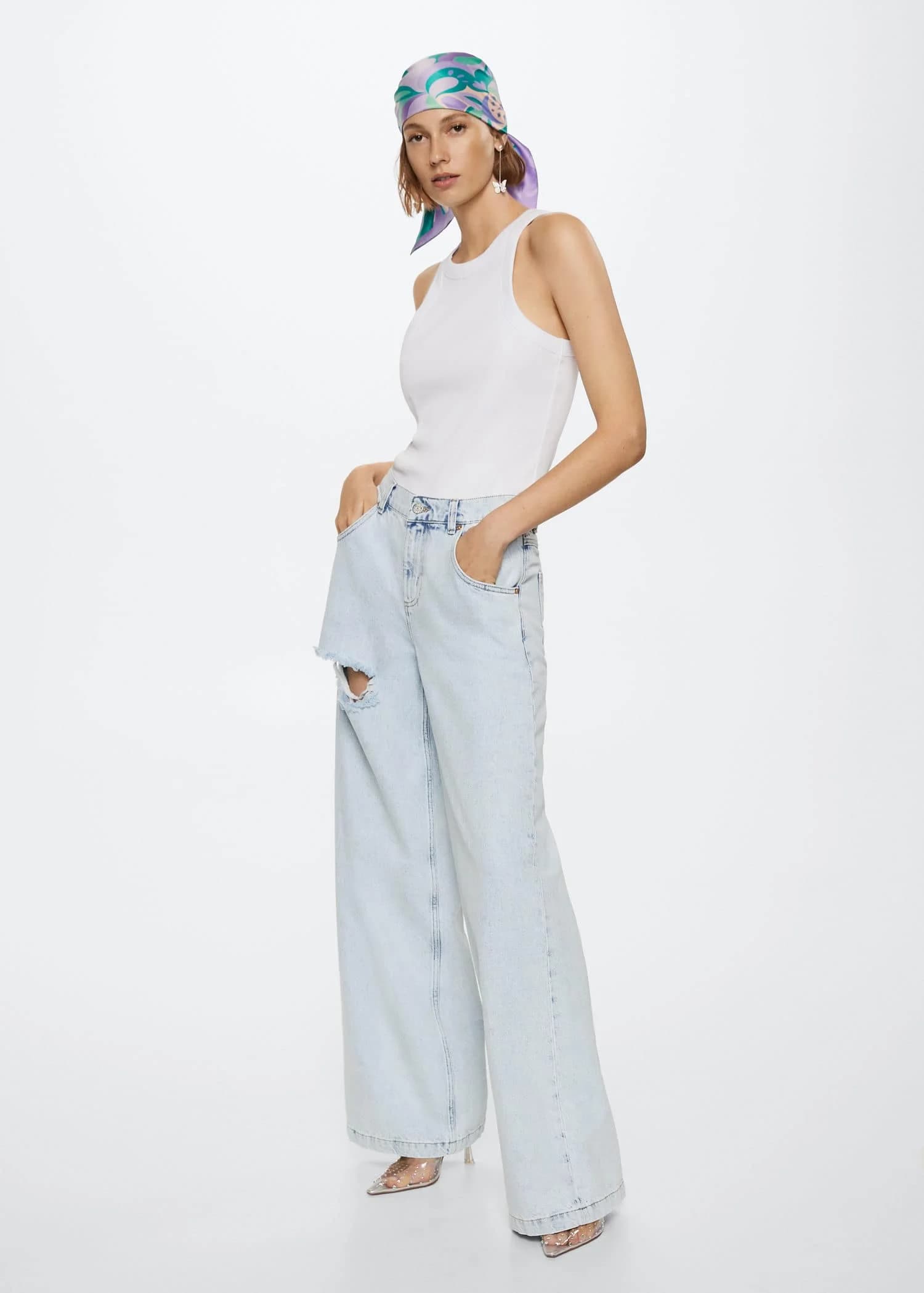 Mango - Quần Jeans Dominik - LT-PASTEL BLUE