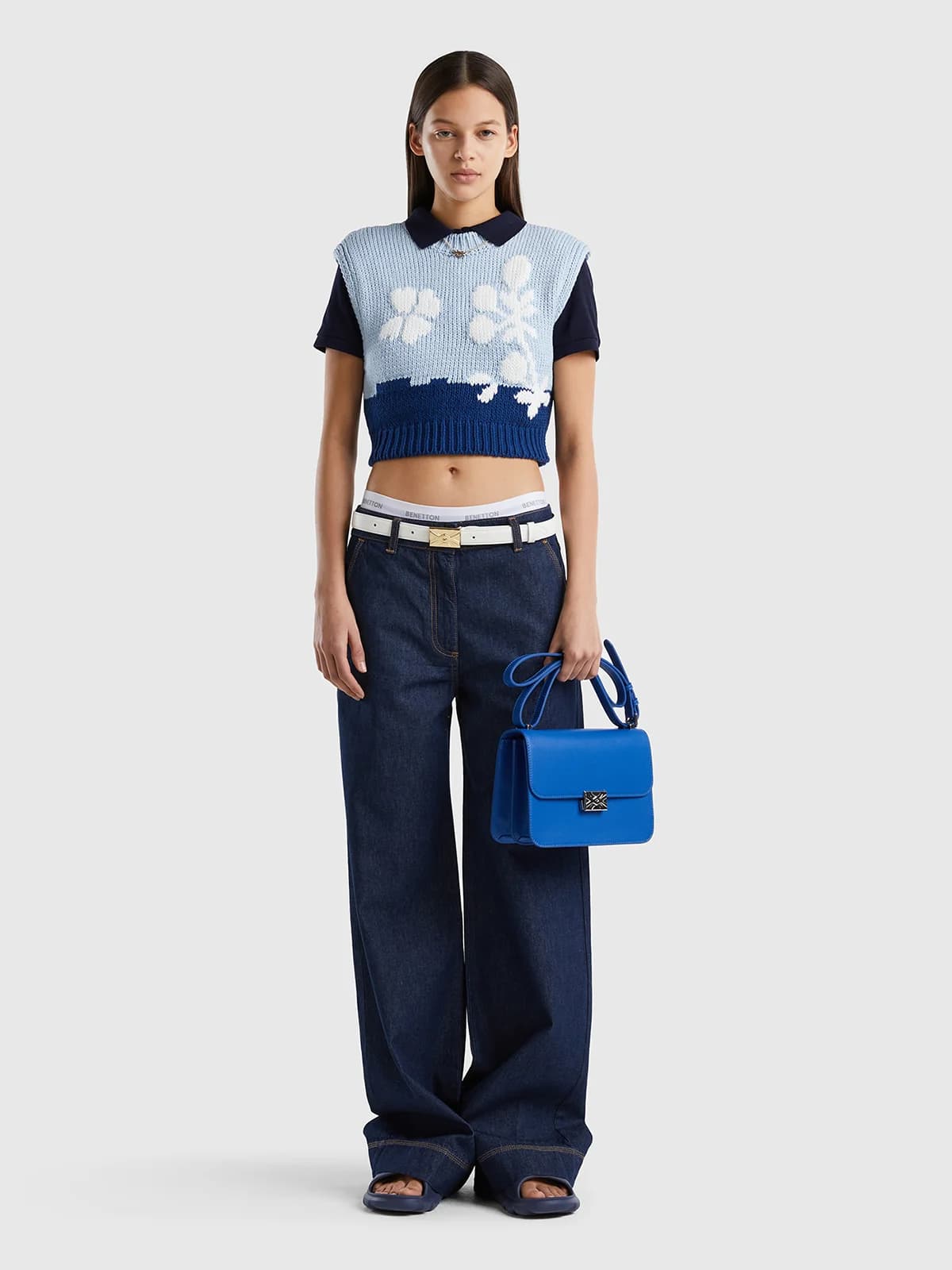 United Colors of Benetton - Quần Jean Nữ Dài Wide Leg Jeans Trousers - DARK BLUE