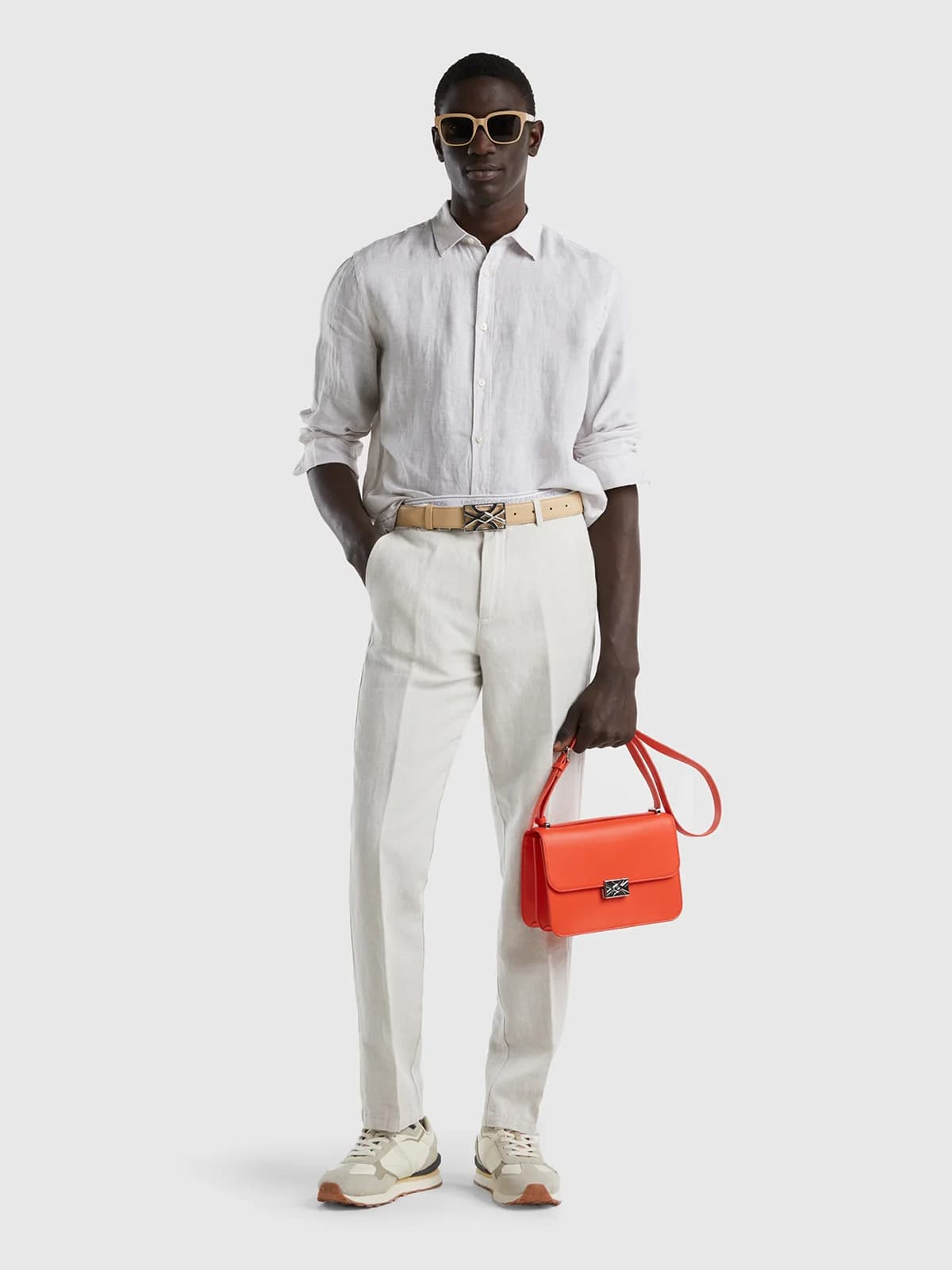 United Colors of Benetton - Quần Khaki Nam Dài Straight Chinos In Linen Blend - CREAMY WHITE