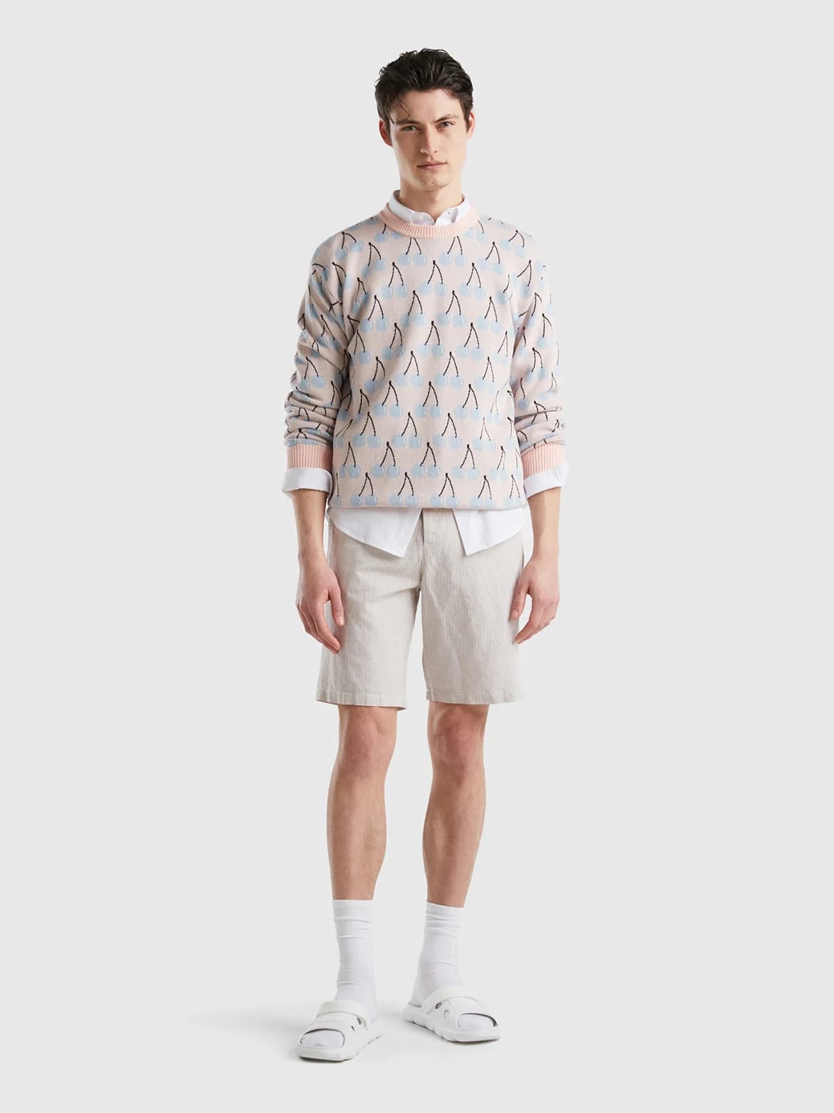 United Colors of Benetton - Quần Khaki Nam Ngắn Short Trousers In Linen Blend - CREAMY WHITE