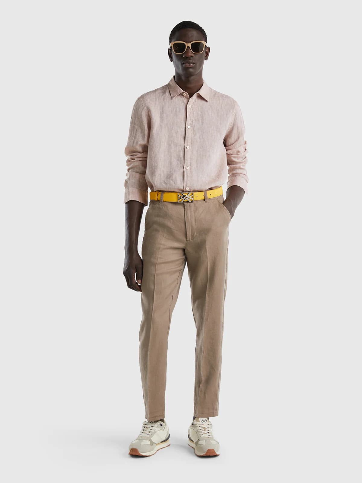 United Colors of Benetton - Quần Khaki Nam Dài Chinos In Pure Linen - DOVE GRAY