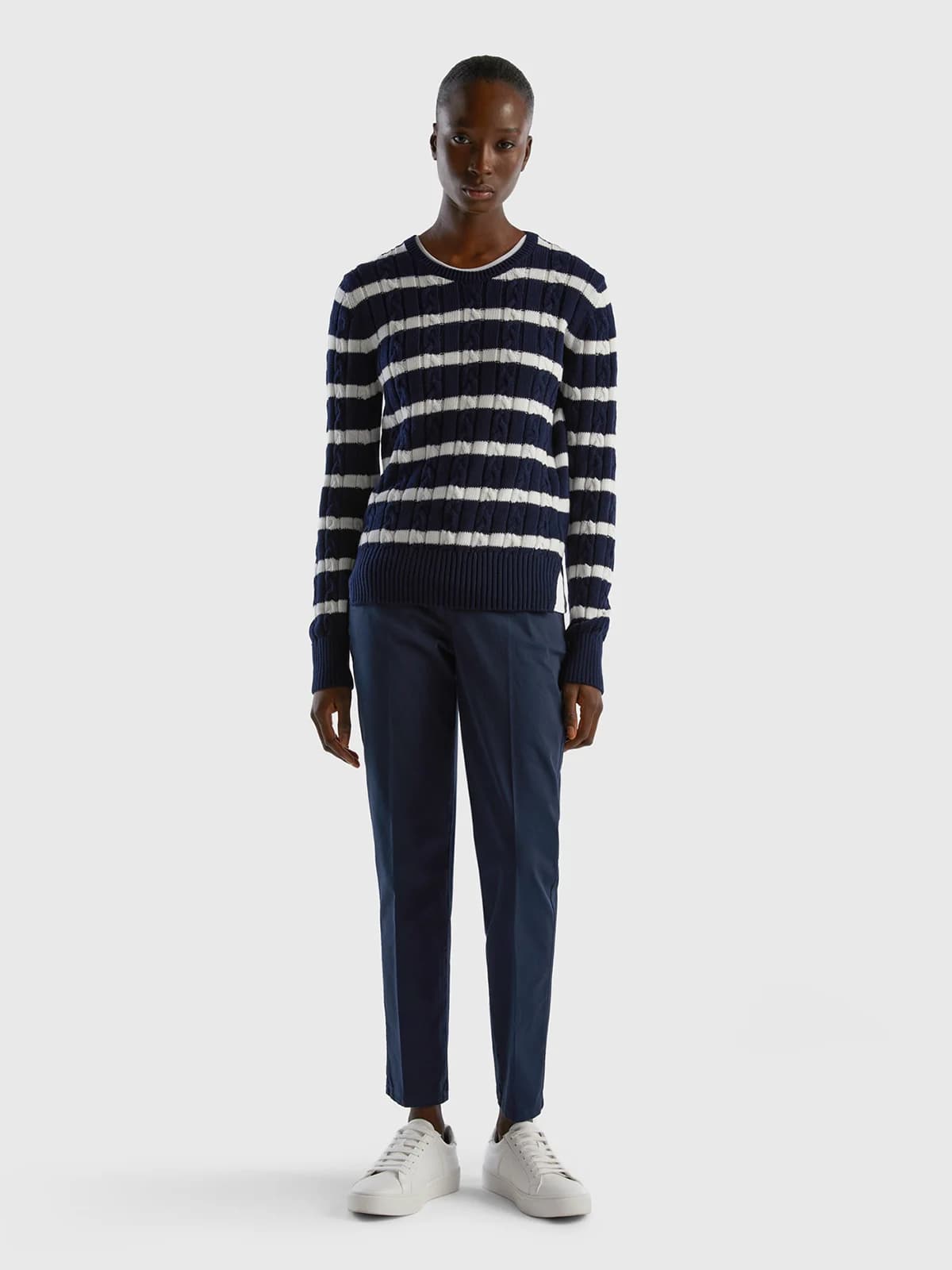 United Colors of Benetton - Quần Khaki Nữ Dài Slim Fit Cotton Chinos - DARK BLUE