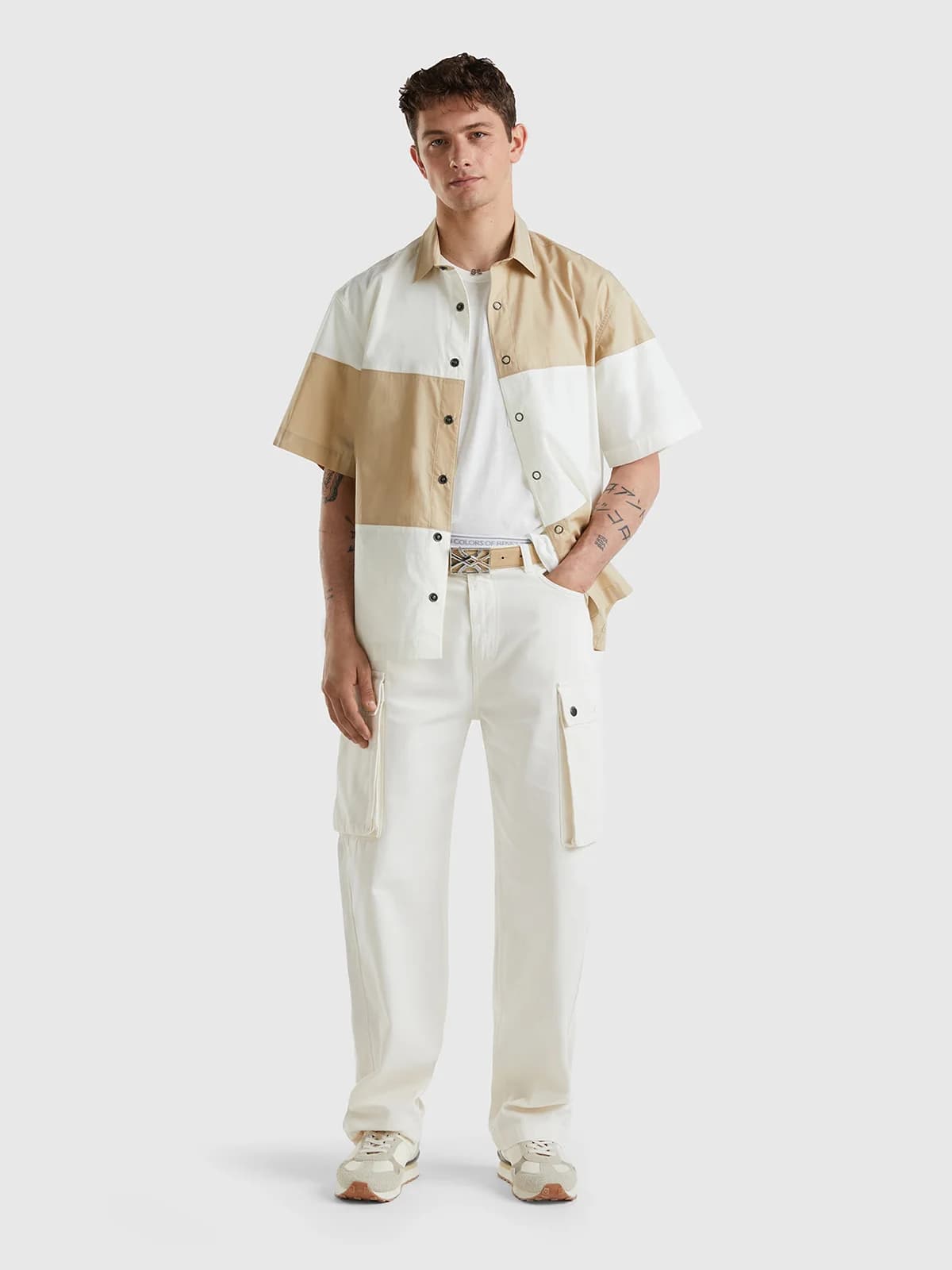 United Colors of Benetton - Quần Khaki Nam Dài Cargo Trousers - CREAMY WHITE