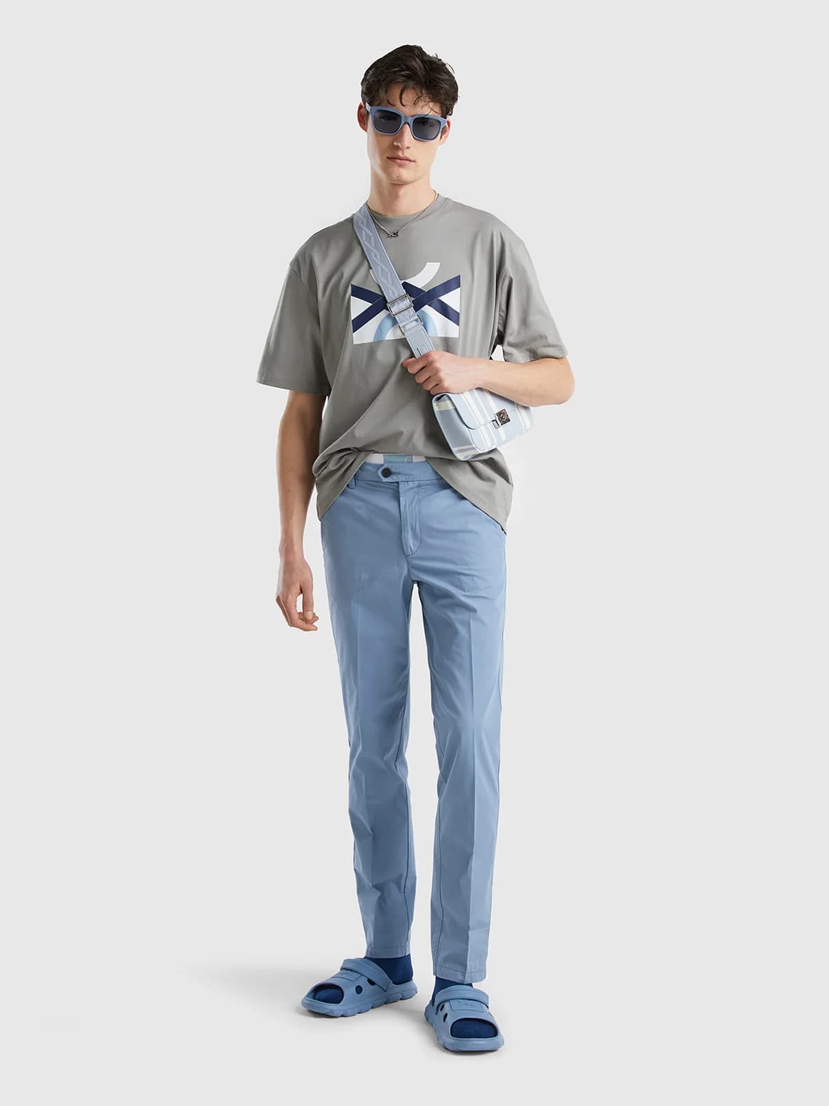 United Colors of Benetton - Quần Khaki Nam Dài Slim Fit Chinos In Light Cotton - AIR FORCE BLUE