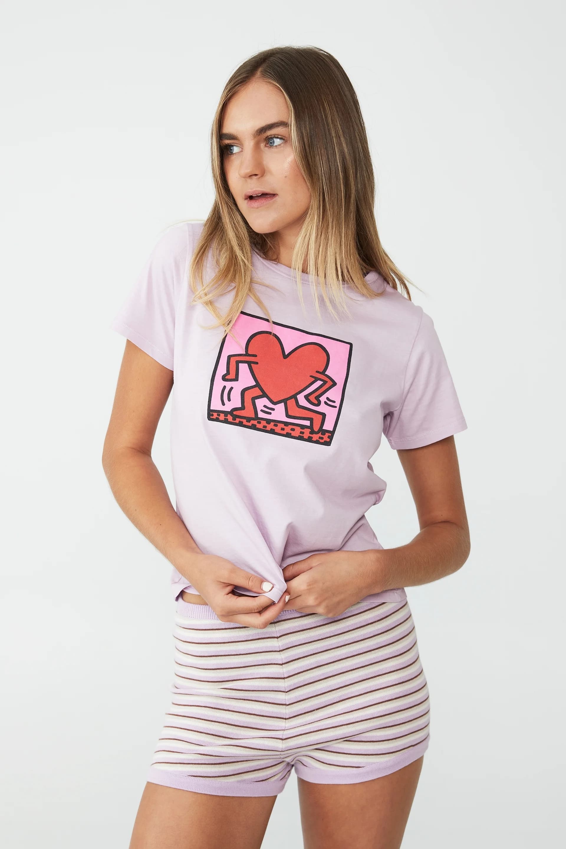 Cotton On Body - Áo Thun Mặc Nhà Nữ-Jersey Sleep T-Shirt - LCN KEI/KEITH HARING RUNNING HEART
