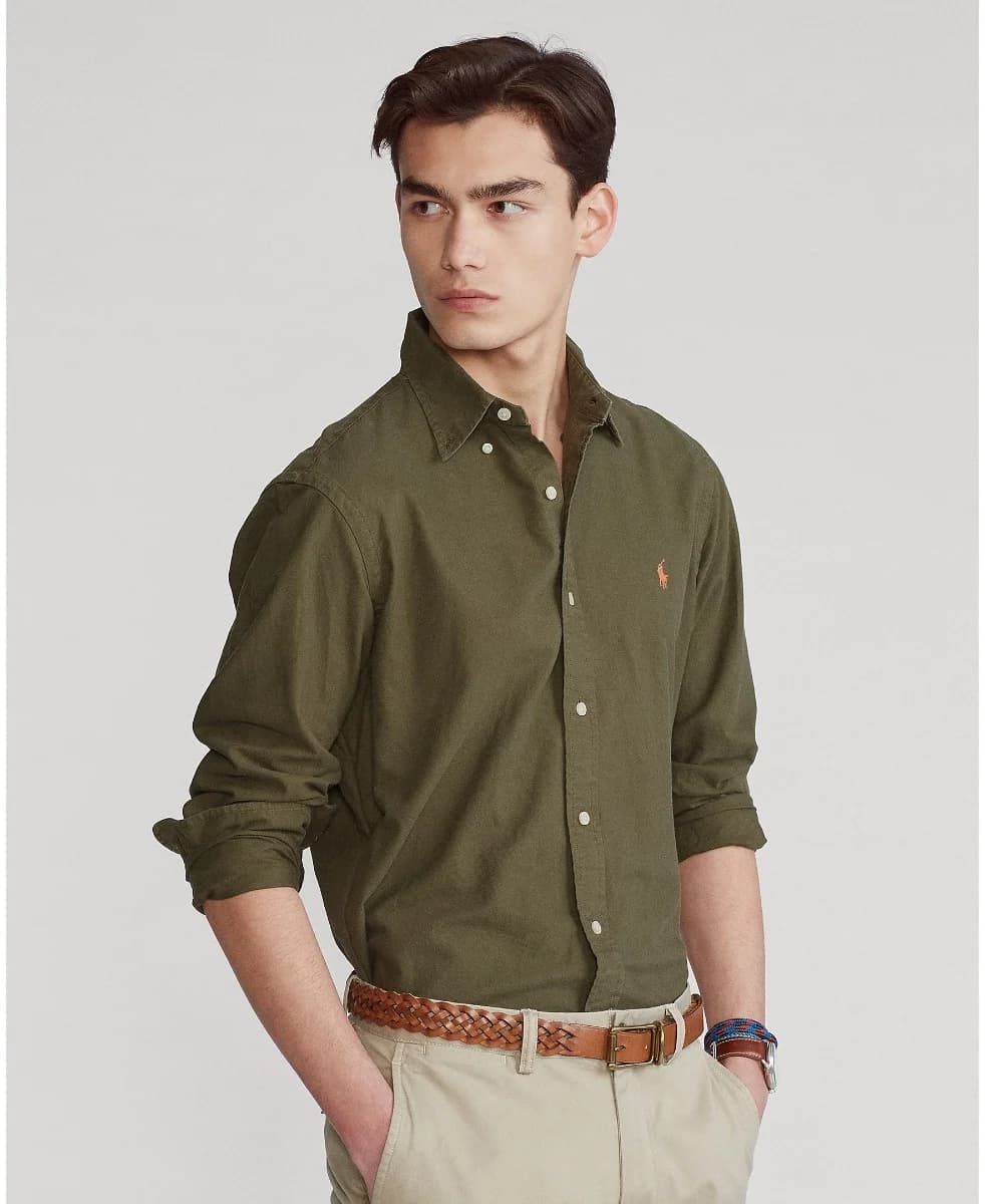 Polo Ralph Lauren - Áo Sơ Mi Nam Tay Dài Slim Fit Garment-Dyed Oxford Shirt - GREEN