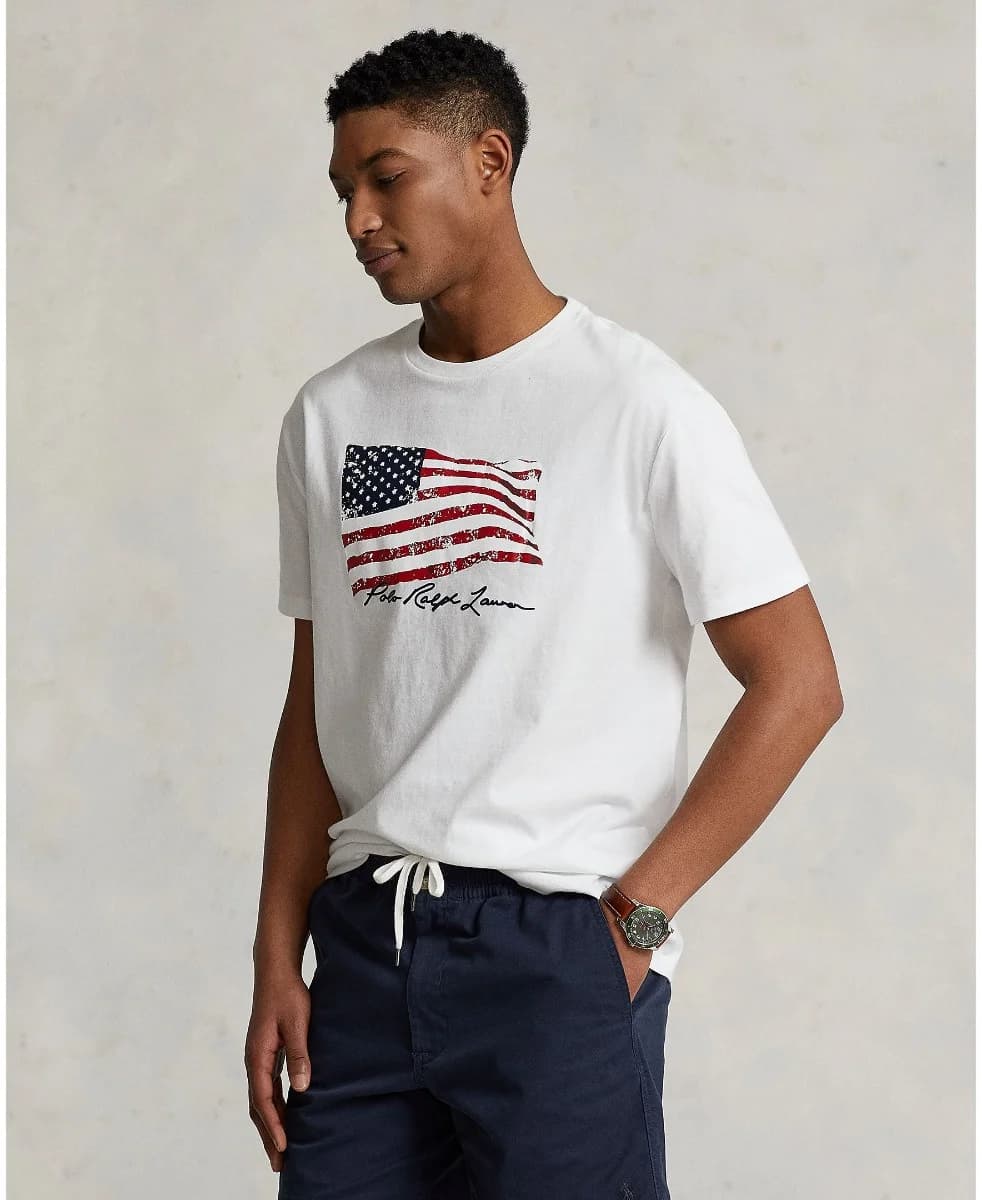 Polo Ralph Lauren - Áo Thun Nam Tay Ngắn Classic Fit American Flag T-Shirt - WHITE