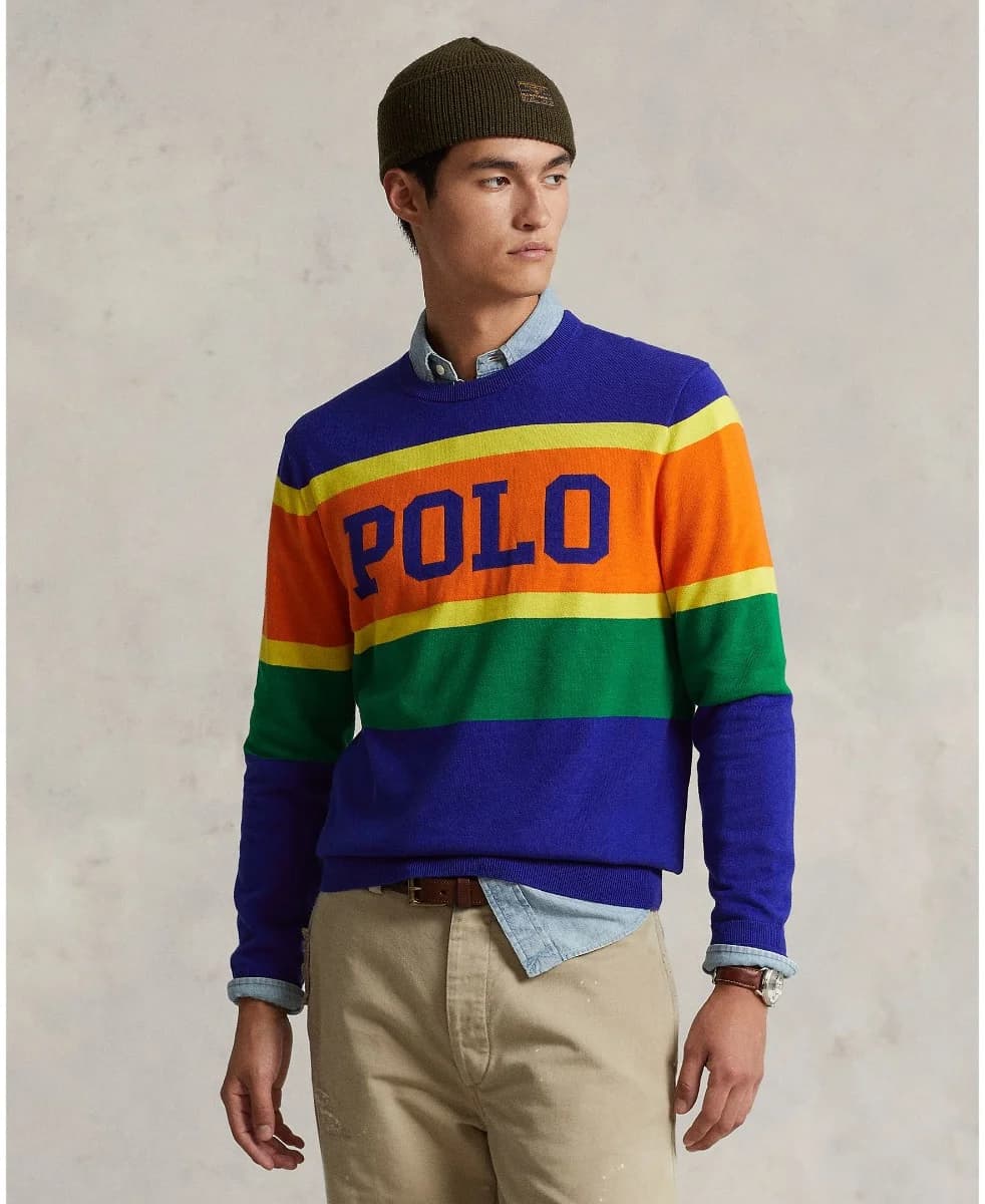Polo Ralph Lauren - Áo Len Nam Tay Dài Logo Striped Cotton Sweater - BLUE