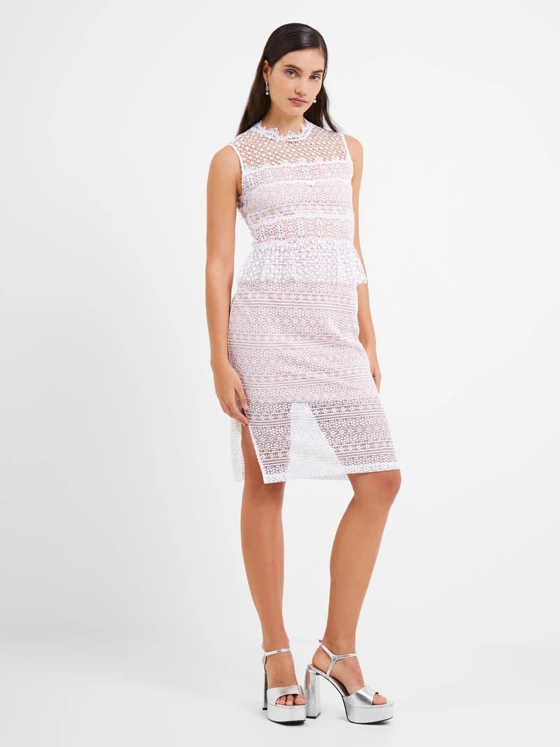 French Connection - Đầm Nữ Ramona Lace Jersey Dress - LINEN WHITE