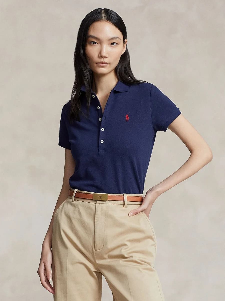 Polo Ralph Lauren - Áo Polo Nữ Tay Ngắn Slim Fit Stretch Polo Shirt - NAVY-410