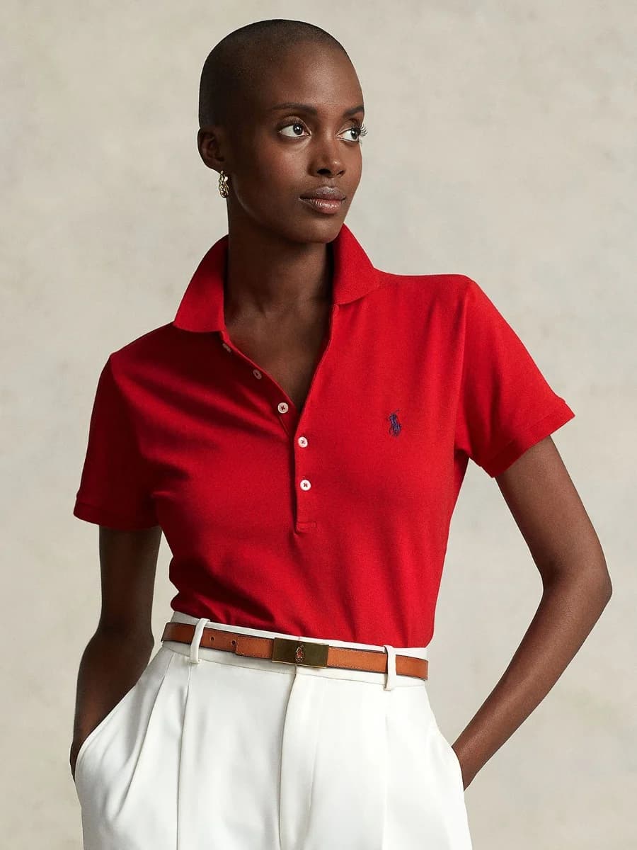 Polo Ralph Lauren - Áo Polo Nữ Tay Ngắn Slim Fit Stretch Polo Shirt - RED
