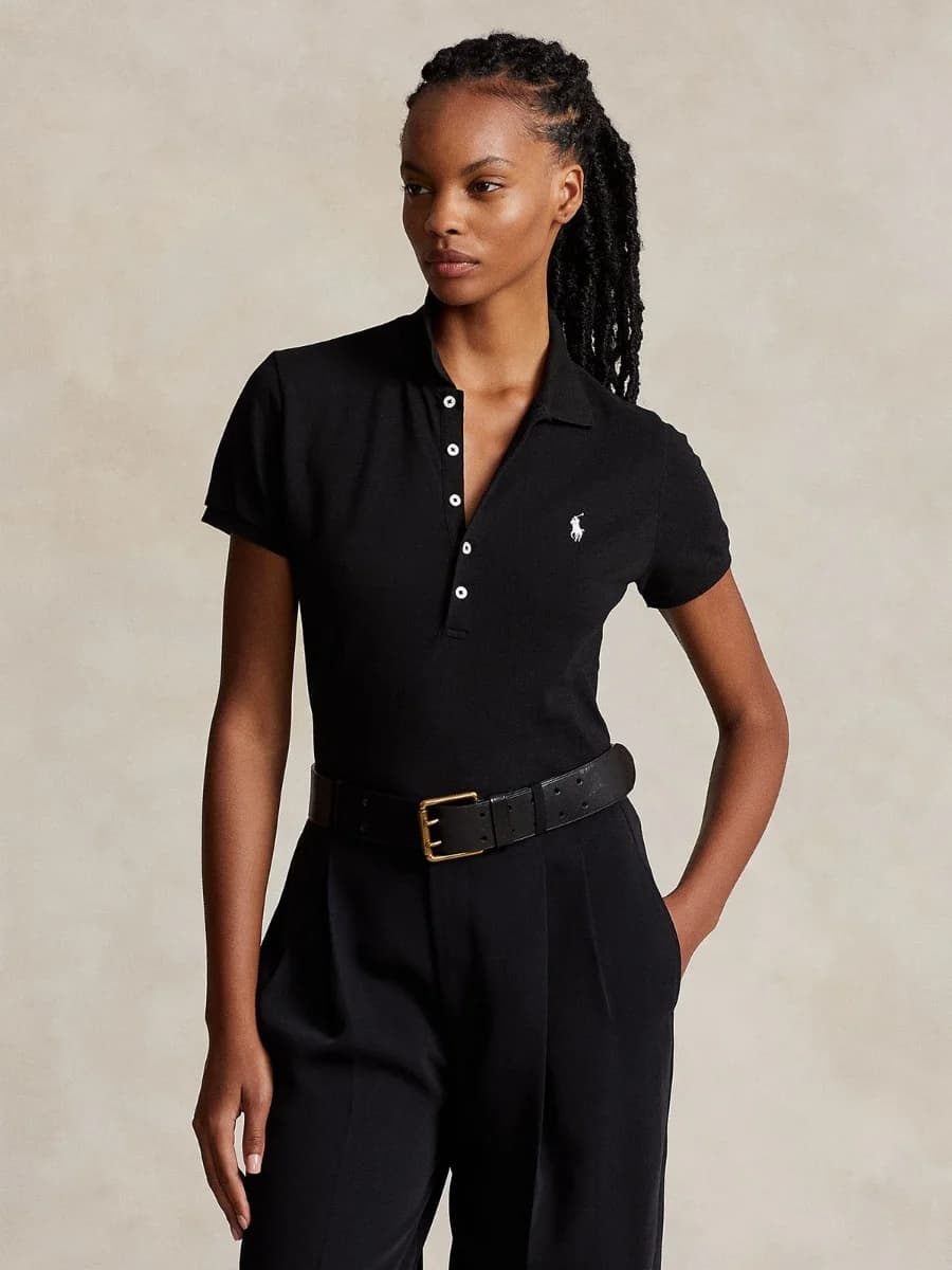Polo Ralph Lauren - Áo Polo Nữ Tay Ngắn Slim Fit Stretch Polo Shirt - BLACK
