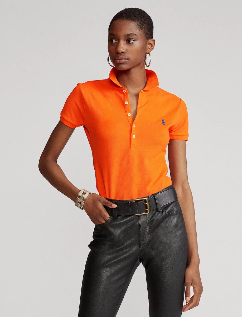 Polo Ralph Lauren - Áo Polo Nữ Tay Ngắn Slim Fit Stretch Polo Shirt - ORANGE
