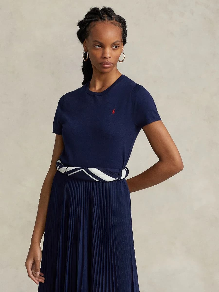 Polo Ralph Lauren - Áo Len Nữ Tay Ngắn Cotton-Blend Short-Sleeve Sweater - BLUE
