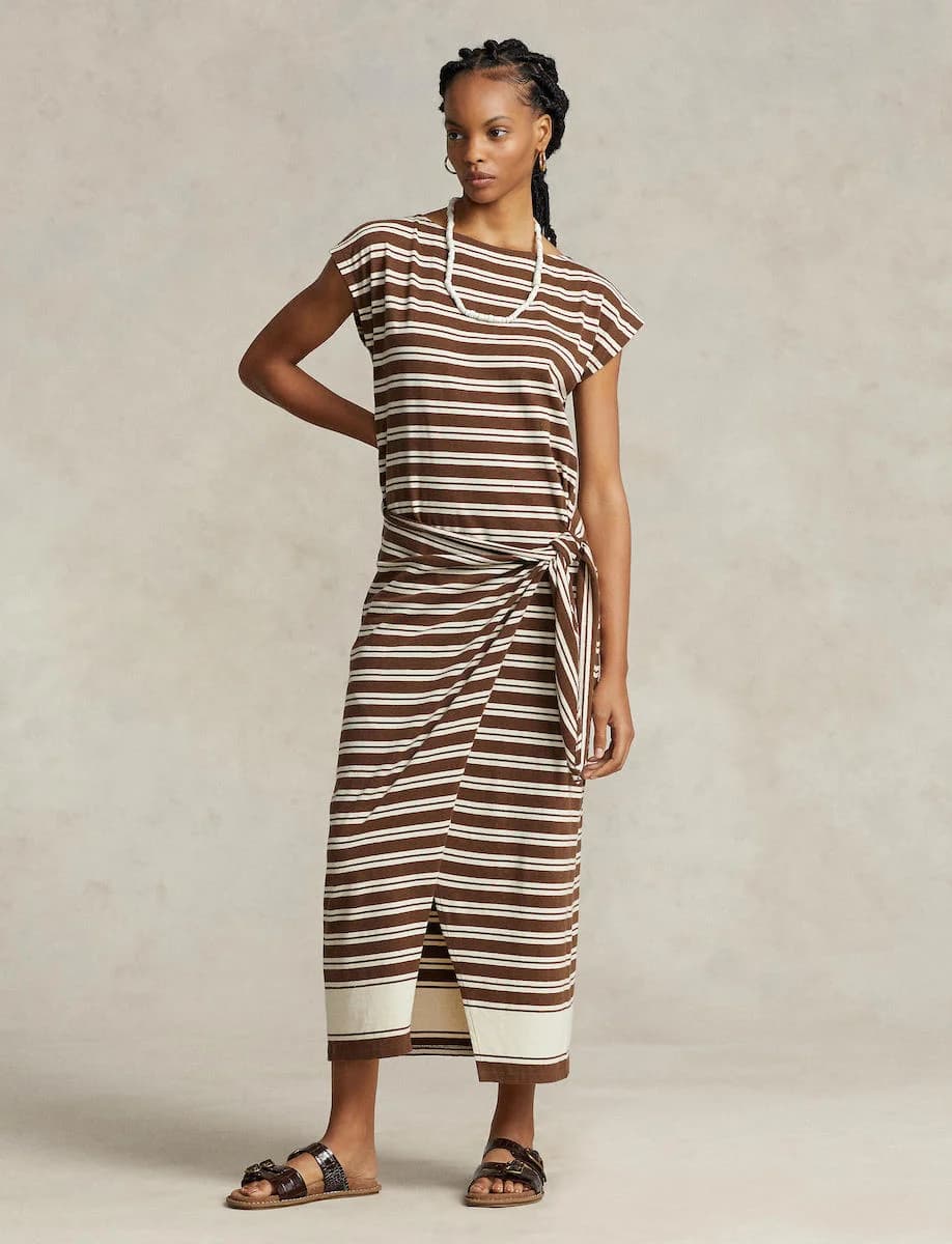 Polo Ralph Lauren - Đầm Nữ Striped Jersey Wrap Tee Dress - NATURAL-101