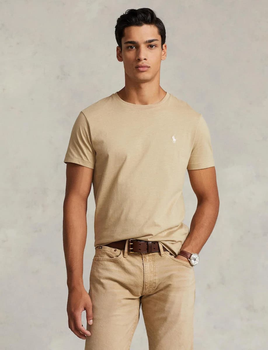 Polo Ralph Lauren - Áo Thun Nam Tay Ngắn Custom Slim Fit Jersey Crewneck T-Shirt - MEDIUM BEIGE-260